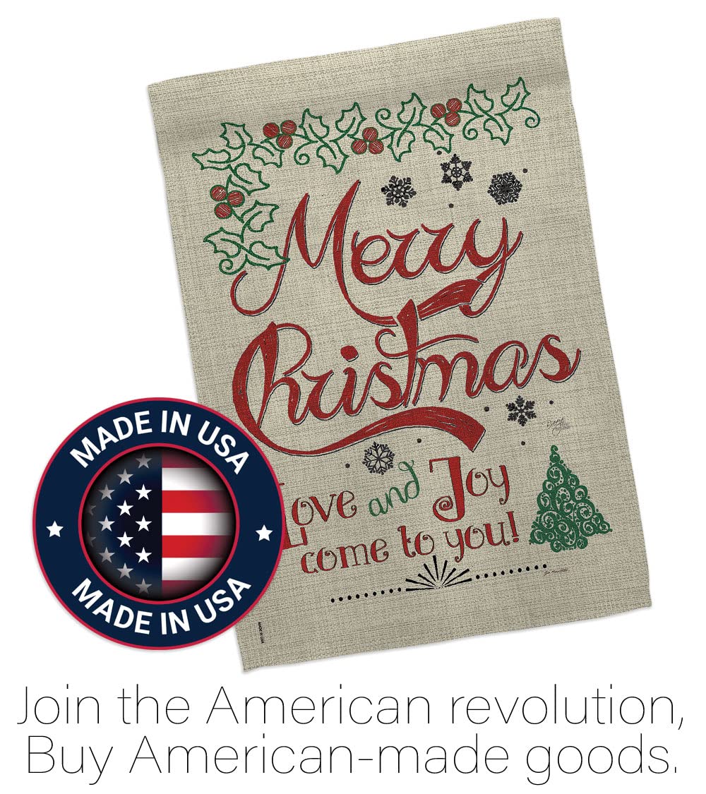 Christmas Decorative Flag Set w/Flagpole - Love & Joy Linen Winter Kit for Home & Garden Decor