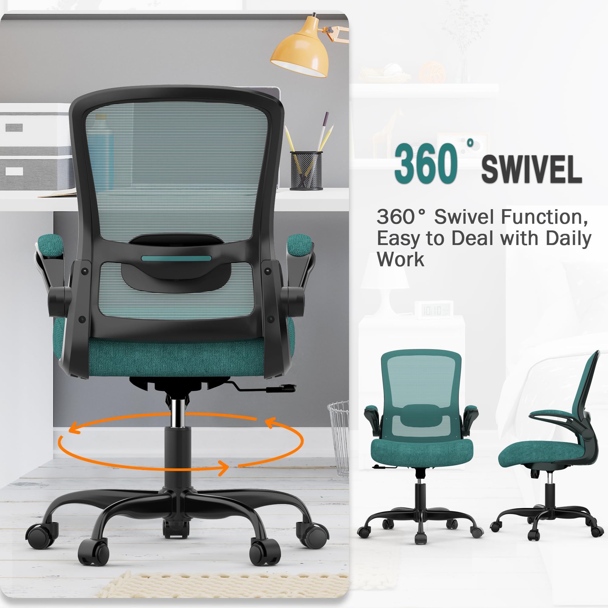 Ergonomic Office Chair with Adjustable Lumbar Support - High Back Mesh Computer Desk Chair with Flip-Up Armrests - BIFMA Certified Task Chair for Home Office & Workspace - Perfect for Long Hours of Comfortable Sitting