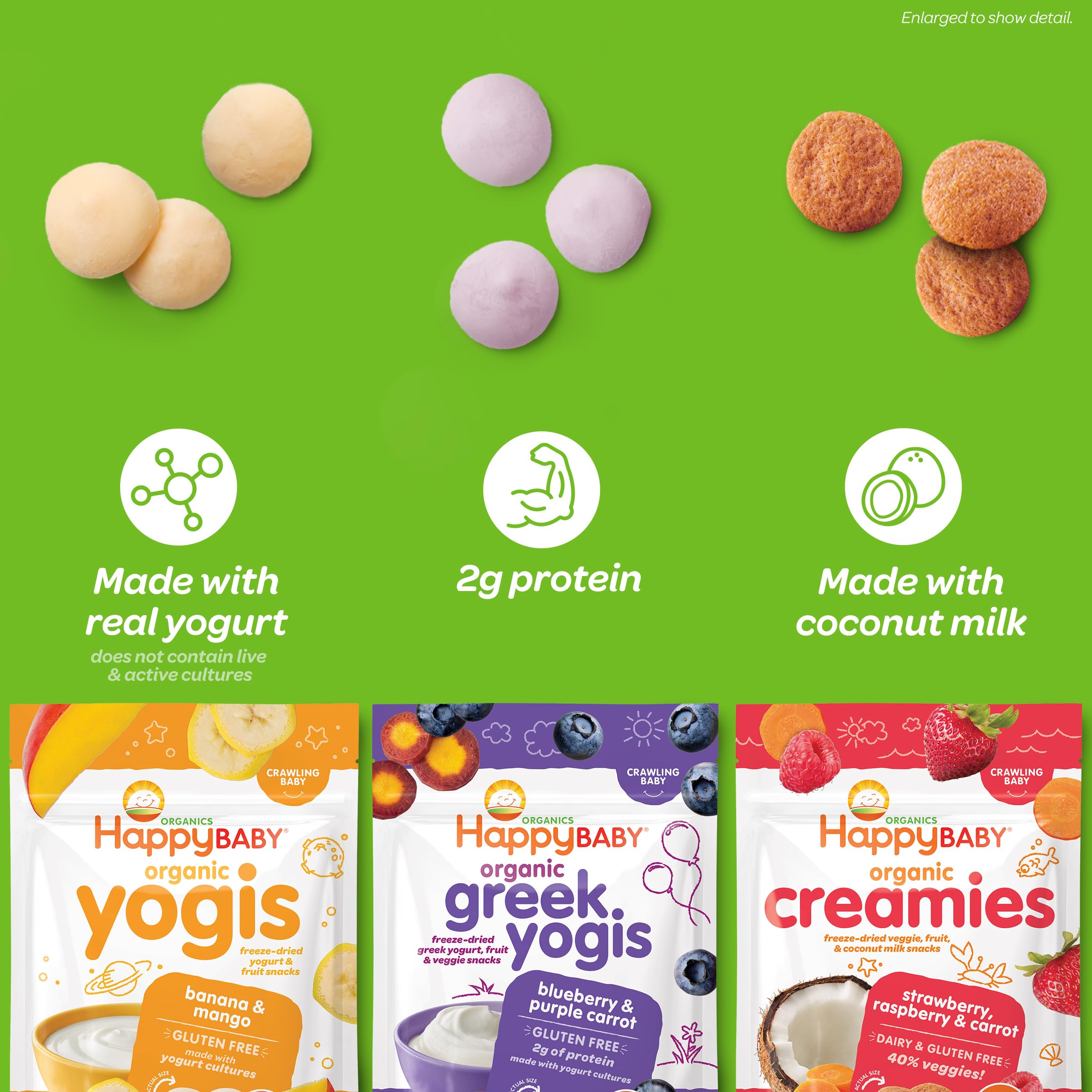 Happy Baby Organics Yogis Freeze-Dried Yogurt & Fruit Snacks - 3 Flavor Variety Pack (Strawberry, Banana & Mixed Berry), 1 Ounce (Pack of 3) | Healthy Toddler Snacks for On-the-Go, Lunch Box & Travel | USDA Organic, No Artificial Flavors