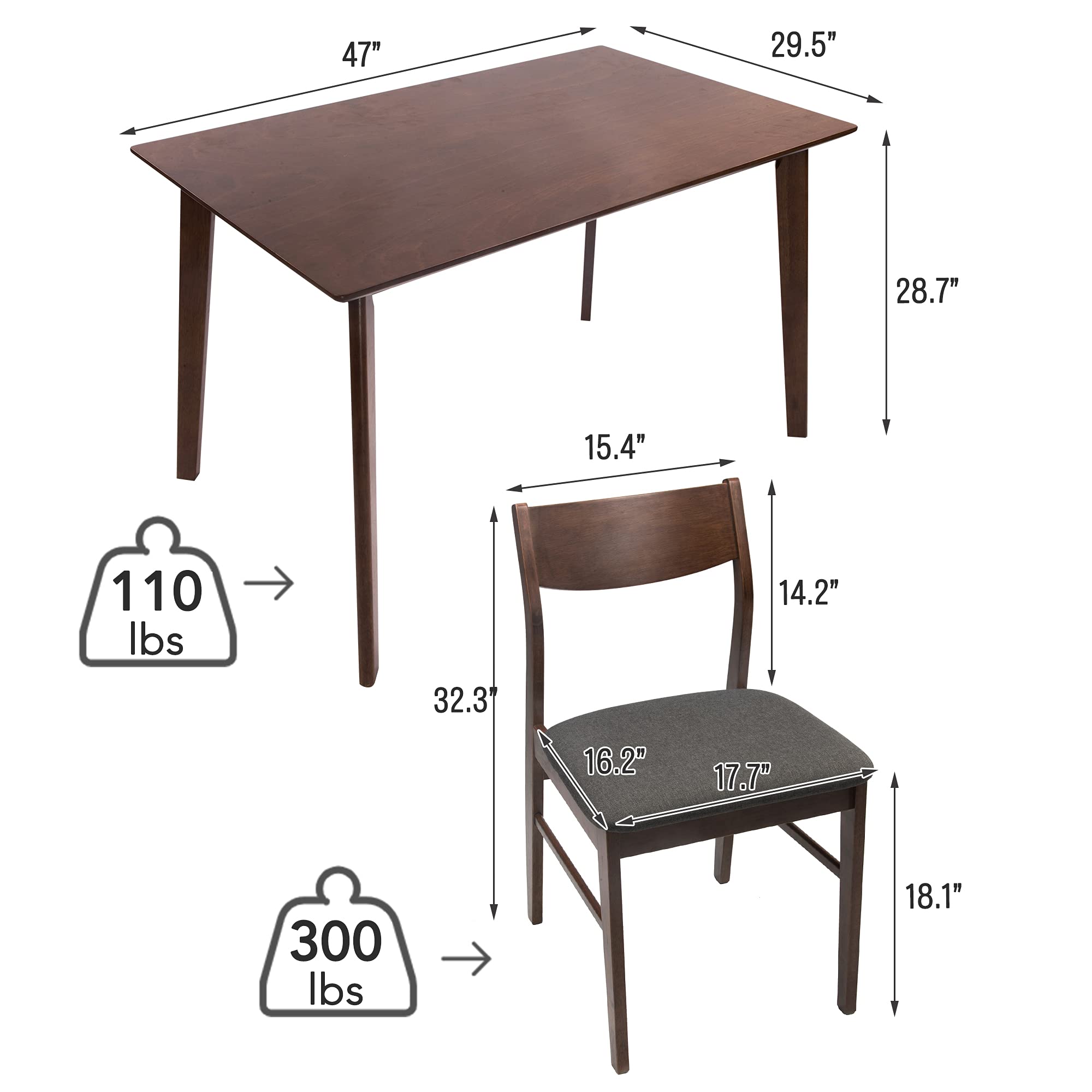 Mid Century Modern Dining Table - 47 Inch Small Kitchen Table for 4 with Wood Legs, Farmhouse Style in Walnut/Brown - Perfect for Living Room, Home, Apartment & Kitchen Dining Spaces