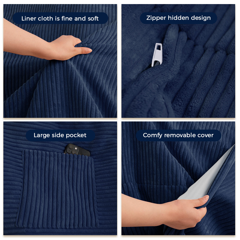 MAXYOYO 4ft Convertible Bean Bag Bed - Corduroy Oversized Bean Bag Chair with Removable Cover, Navy Blue | Perfect for Living Room Lounging, Bedroom Relaxation & Dorm Room Comfort