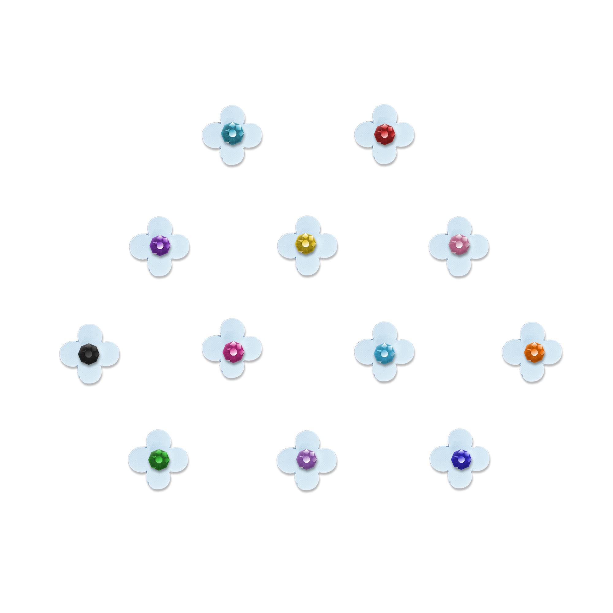 Comet Busters Cute White Floral Baby Bindis with Colorful Stones - 6mm Kids Face Decoration Stickers (BB035) for Parties, Festivals & Costume Makeup