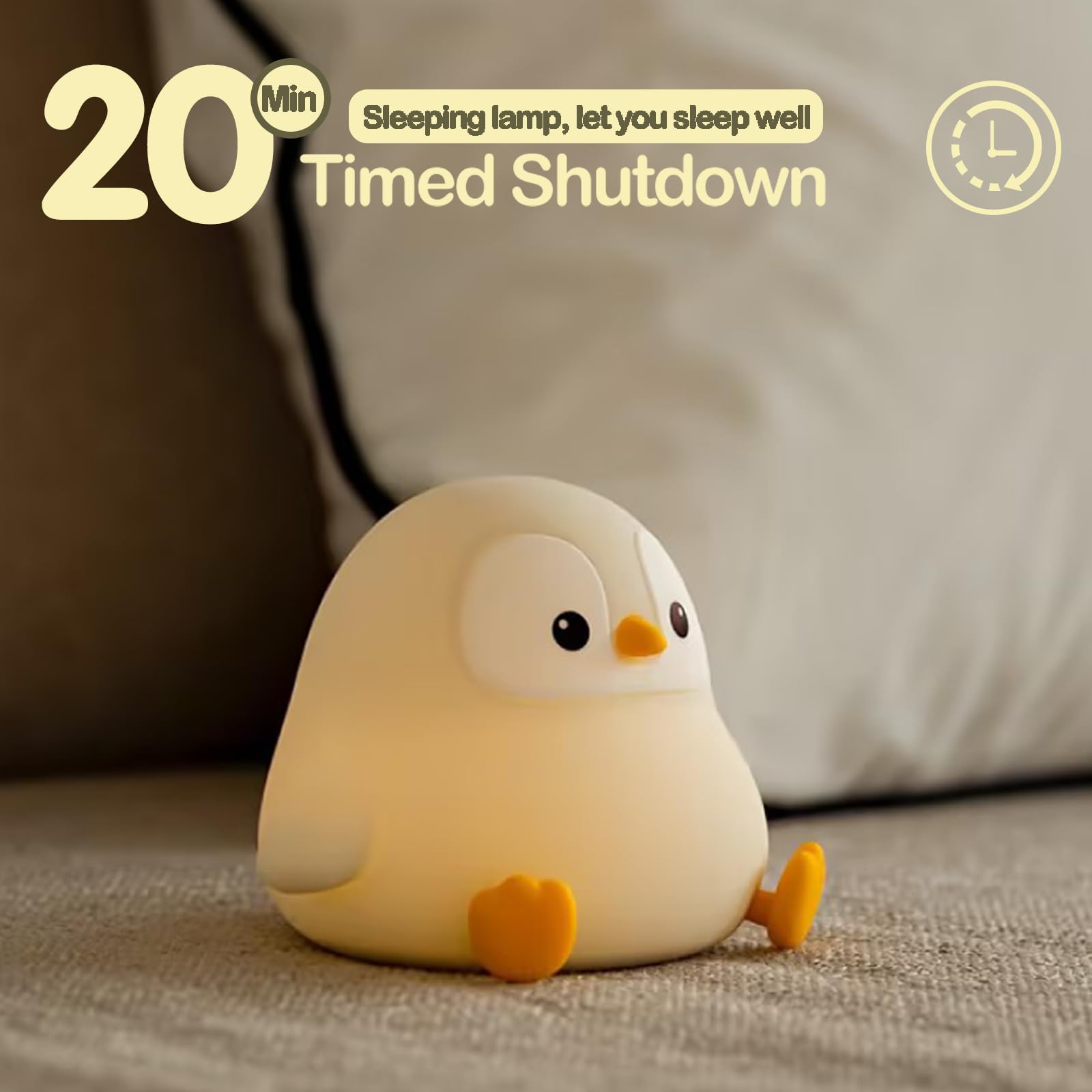 ATSUI Penguin Night Light - LED Squishy Animal Night Lamp with 2-Level Dimmable Brightness, Food Grade Silicone Safe for Kids | Cute Nursery Nightlight for Baby Room, Desk Decor & Funny Gift for Boys Girls | Perfect for Bedtime, Reading Nook & White Elephant Gifts