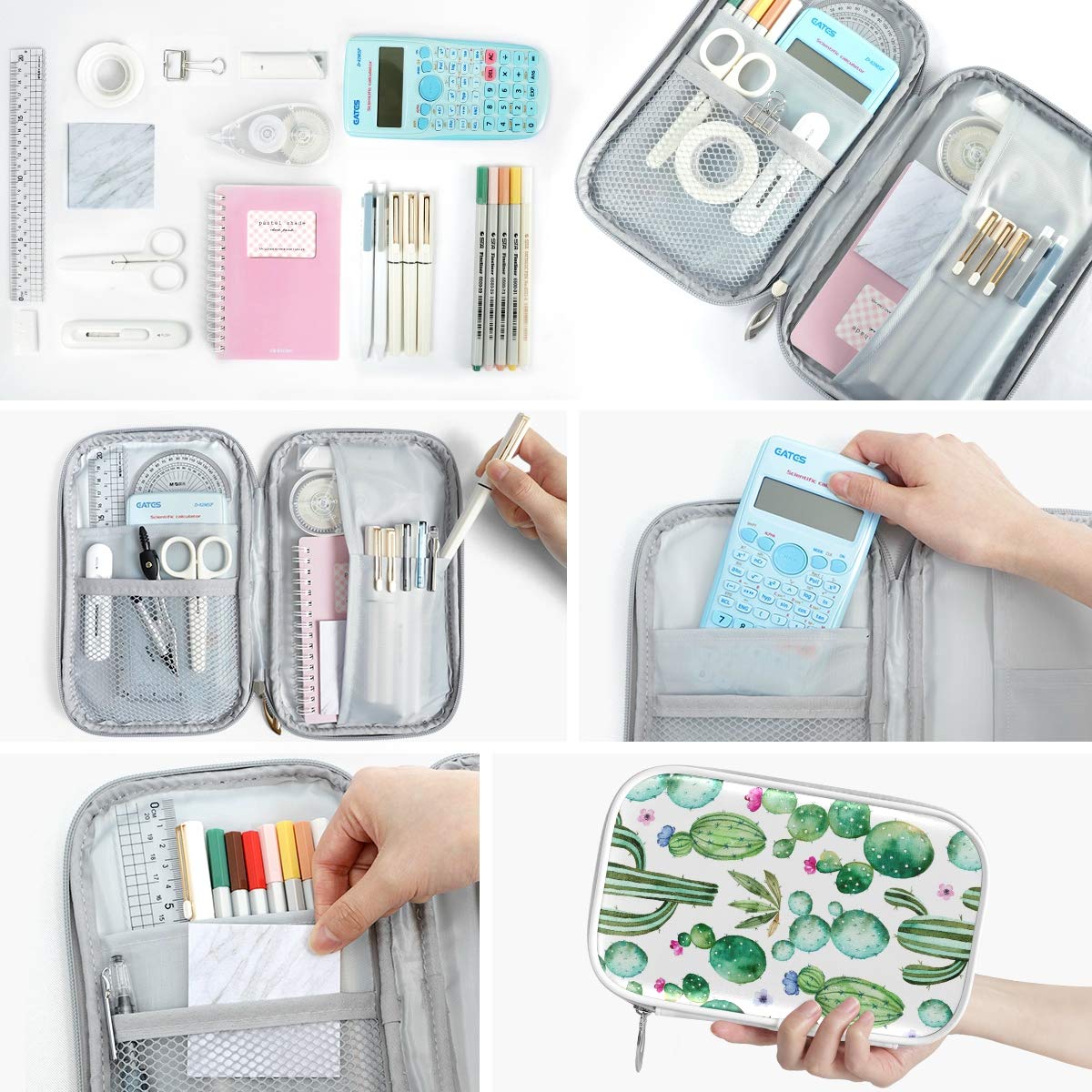 ZZKKO Cactus Succulent Pencil Case - Zippered Stationery Organizer for Pens, Makeup & School Supplies | Perfect for School, Office & Travel Accessories Storage