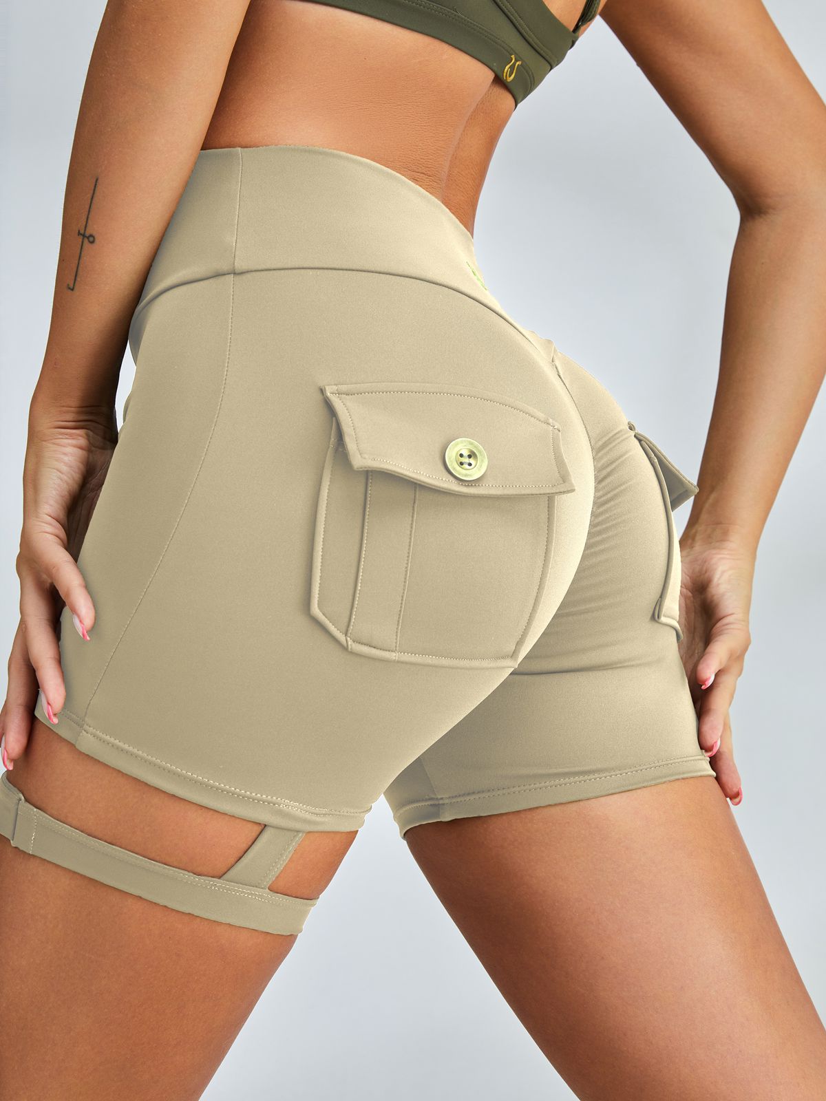 ZASUWA Women's High Waisted Scrunch Butt Lifting Workout Shorts - Sexy Cut Out Mesh Pocket Gym Leggings for Running, Yoga & Fitness