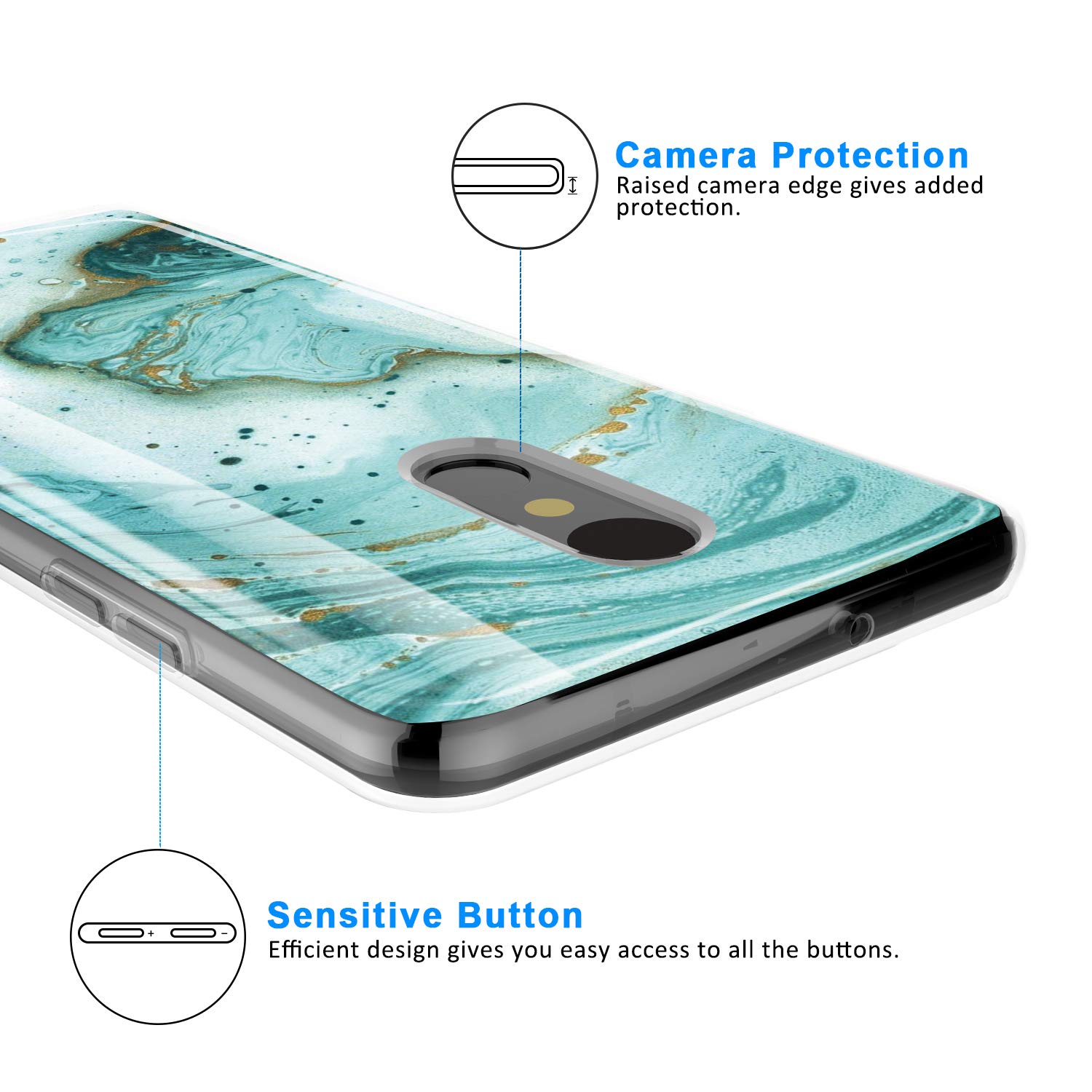 Premium Shockproof Phone Case for LG K40/K12 Plus/X4/Solo LTE/Harmony 3/Xpression Plus 2 - Matte Marble Design with Tempered Glass Screen Protector - Slim Protective Cover for Everyday Use (Green)