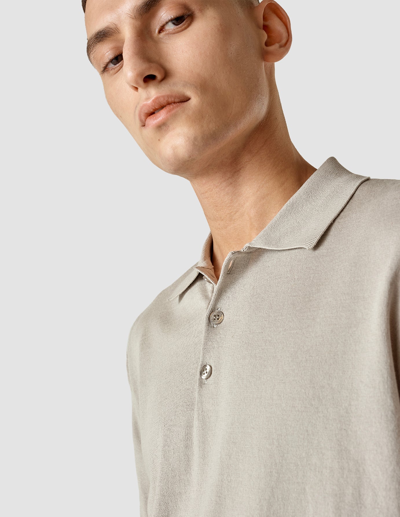 Premium Silk & Cotton Blend Short Sleeve Polo Shirt for Men - Light Grey - Business Casual & Summer Wear