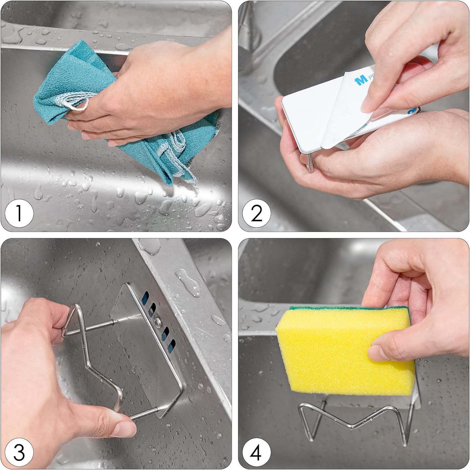 2 Pack NEOUTH Stainless Steel Sponge Holder for Kitchen Sink - SUS304 Sink Caddy Organizer with Self-Adhesive, No Drilling Required - Silver Kitchen Accessories for Sponge & Scrubber Storage (Perfect for Small Kitchens & RVs)