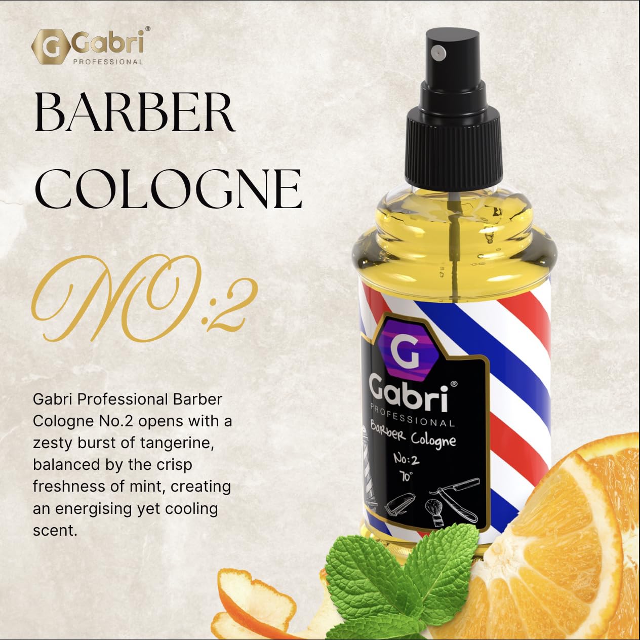 Gabri Men's Cologne 250ml - Eau De Cologne & Aftershave for Barbershop | Relaxing & Refreshing Fragrance with Tangerine, Mint & Fresh Citrus Notes | Perfect for Daily Wear, Grooming & Special Occasions