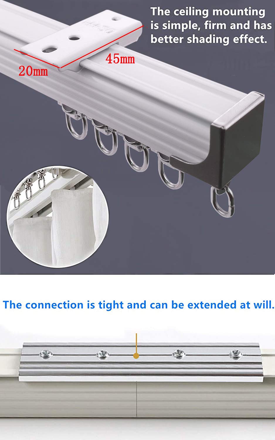 Ceiling Mount Curtain Track System - 12ft (2 x 6ft) White Room Divider Rail with Hooks & Accessories for Living Room, Bedroom, Shower & Closet | Easy Installation for Home Partition & Window Dressing