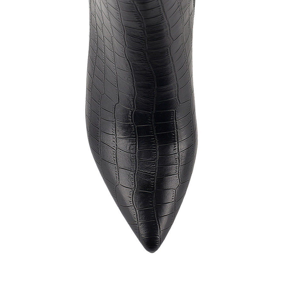 Magda Women's Black Crocodile Leather Tall Boots - Stylish Knee-High Boots for Winter, Fall & Casual Outfits
