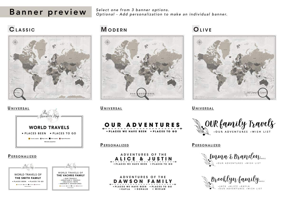 Personalized Travel Map with Pins - Custom Quote World Map Push Pin Poster for Adventure Tracking - 24
