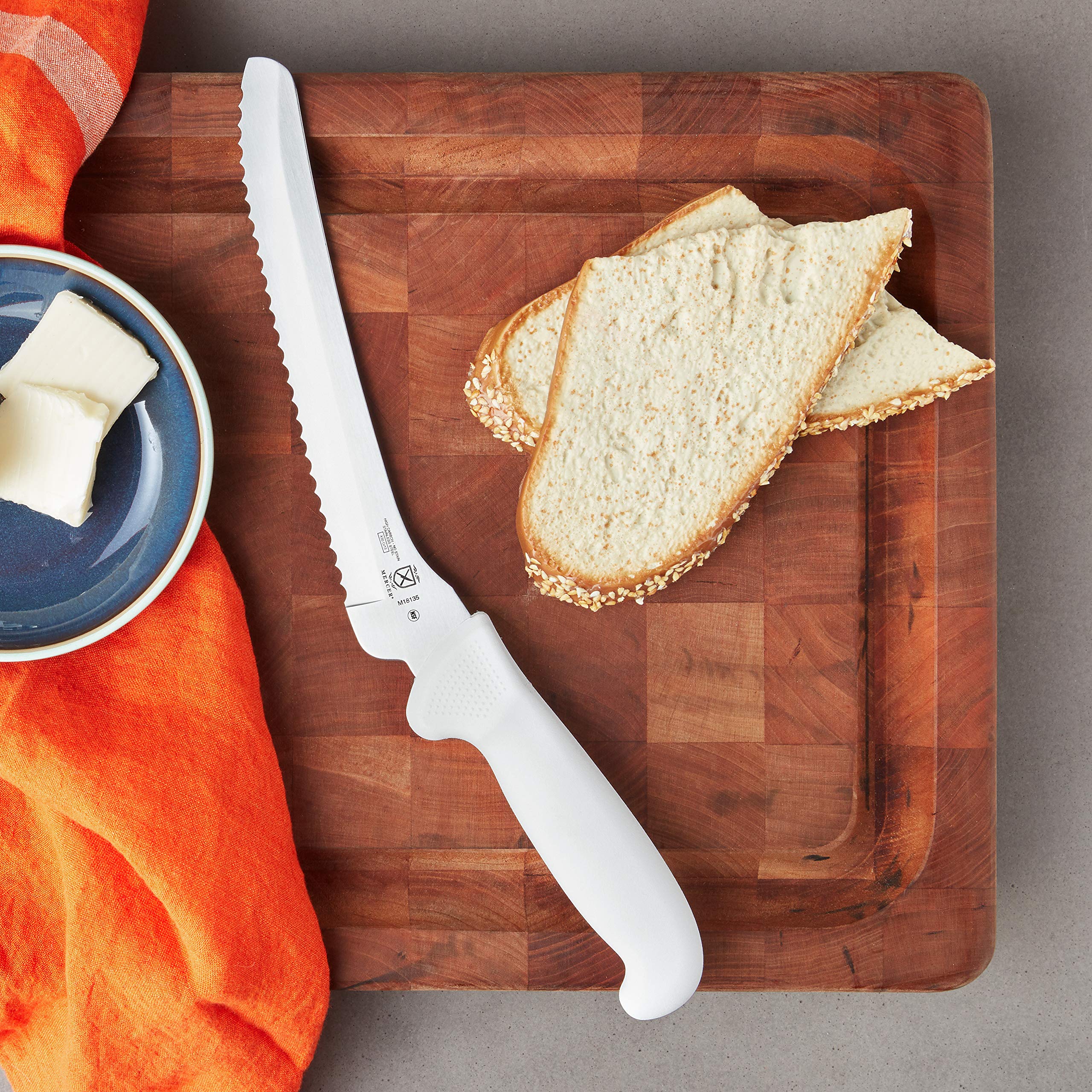 Best 8 Inch Offset Bread Knife by Mercer Culinary - Ultimate White Series for Sourdough, Baguettes & Artisan Bread Baking | Professional Kitchen & Home Use