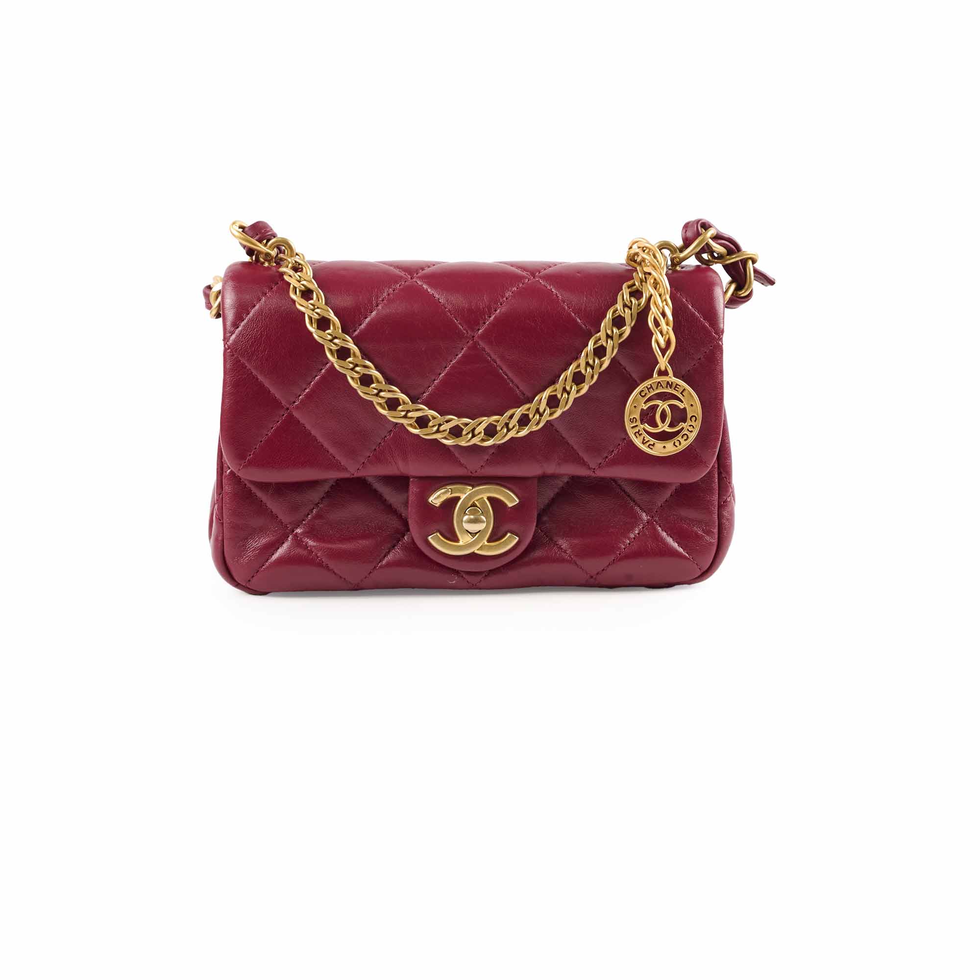 Authentic Chanel Seasonal Flap Bag in Burgundy with Microchip - Perfect for Evening Events, Parties & Luxury Fashion Accessories