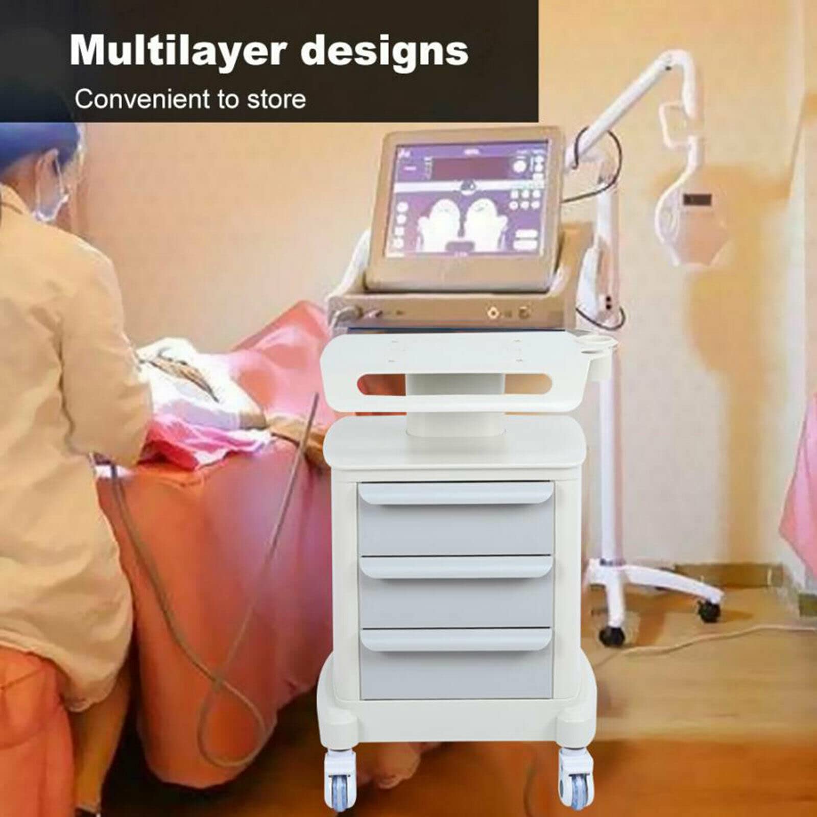 Professional 3-Layer Beauty Salon Trolley Cart with 3 Drawers & 360° Silent Wheels - Mobile Storage Organizer for Salon, Barber Shop, SPA Center & Home Use - Perfect for Hairstyling Tools, Nail Supplies & Cosmetics Organization