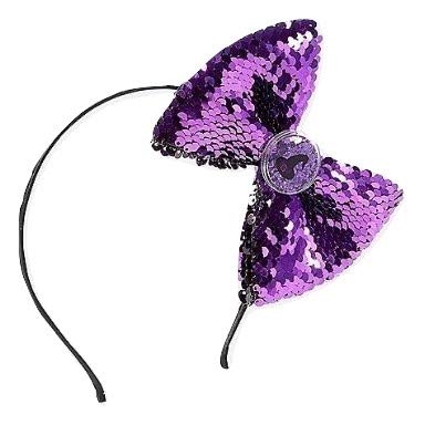 Purple Reverse Sequin Bow Headband with Witch Hat Charm - Perfect for Halloween Costumes, Cosplay, and Witch-Themed Parties