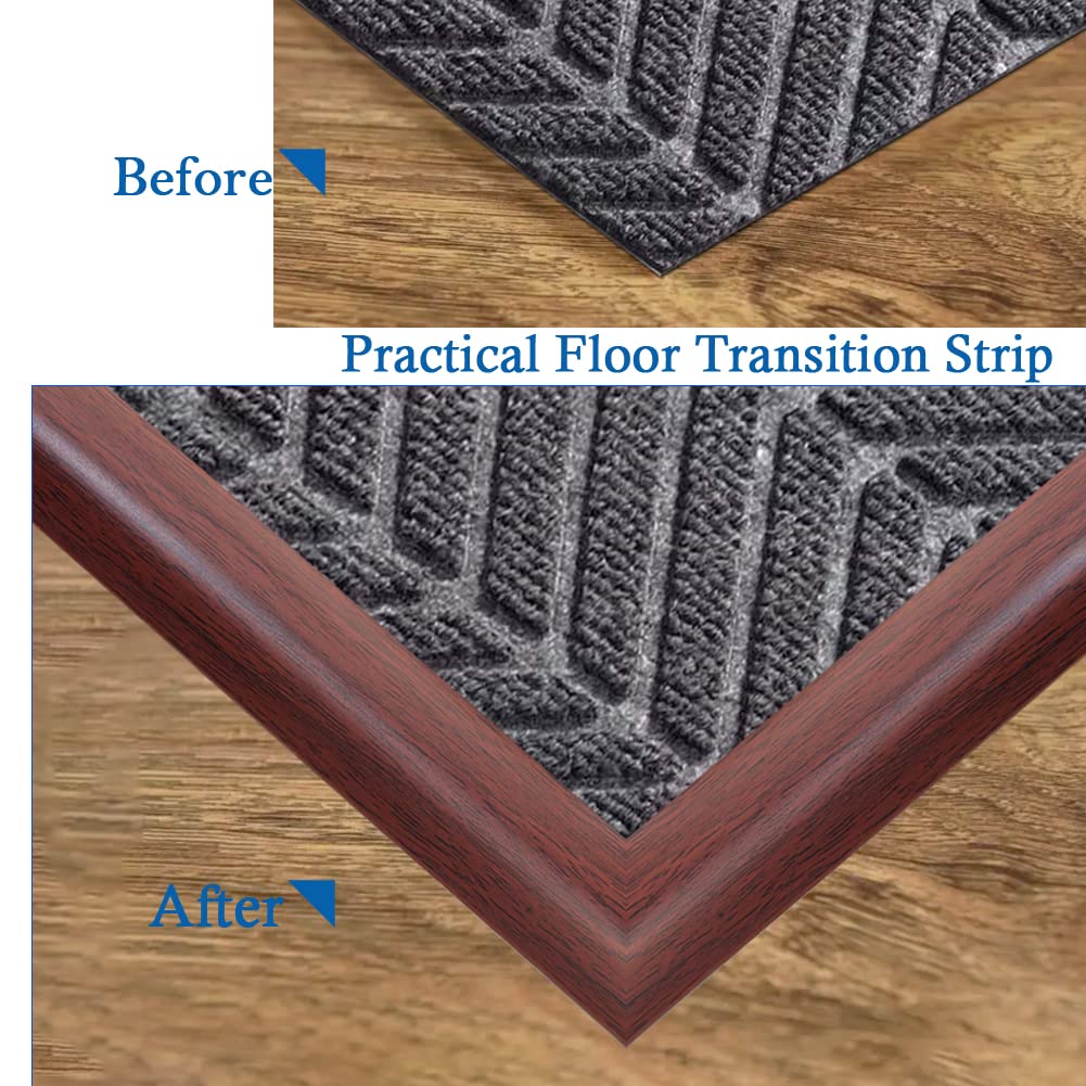 Self-Adhesive PVC Floor Transition Strip - Wood Grain Coffee, 3.3Ft - Smooth Carpet to Hardwood Flooring Threshold - Perfect for Doorways & Room Dividers Under 5mm Height - DIY Home Improvement Solution