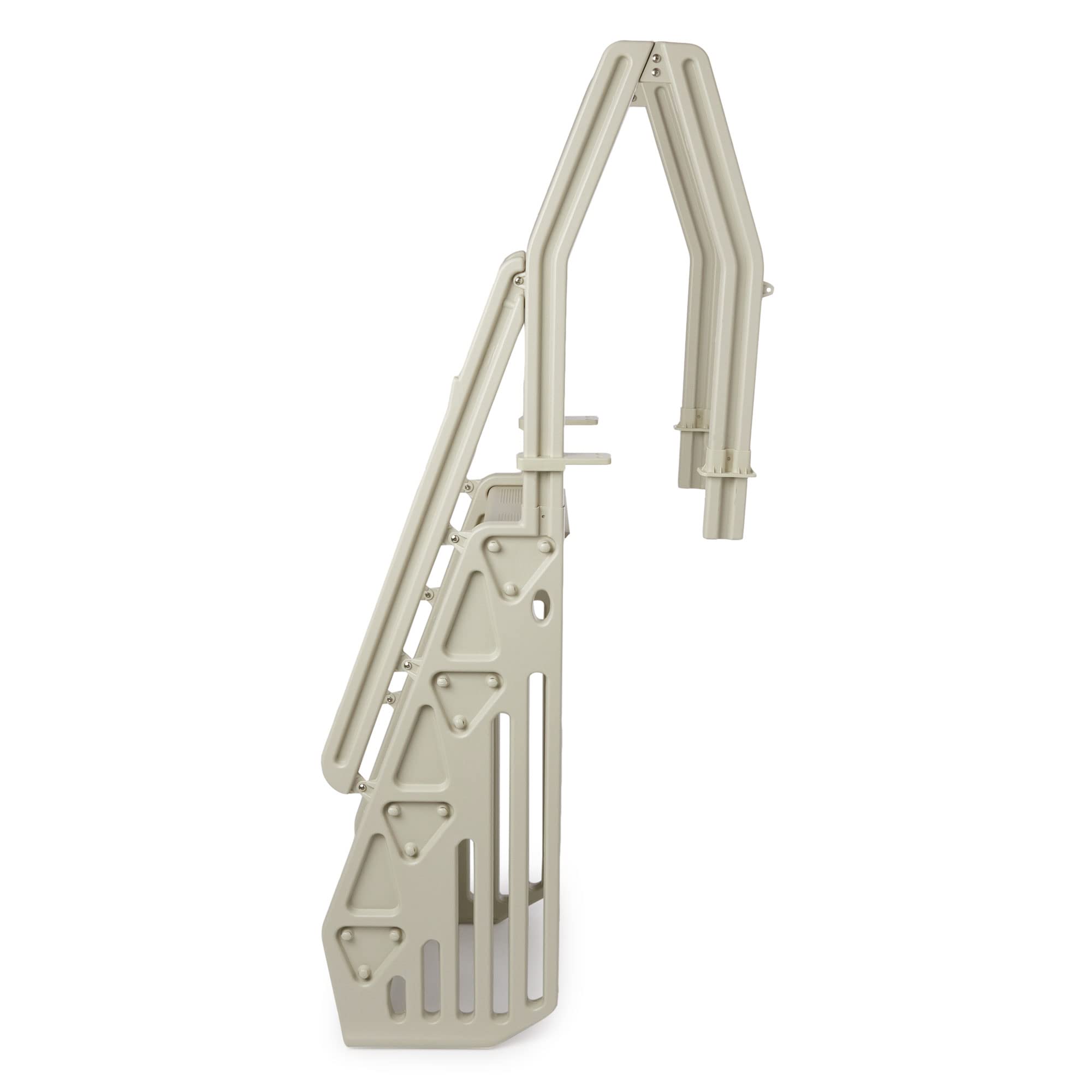 Vinyl Works Deluxe Adjustable 24-Inch Wide Pool Step Ladder for Above Ground Swimming Pools | Non-Slip Steps | Durable Taupe Design | Easy Entry & Exit System | Perfect for Backyard, Inground, and Family Pool Safety