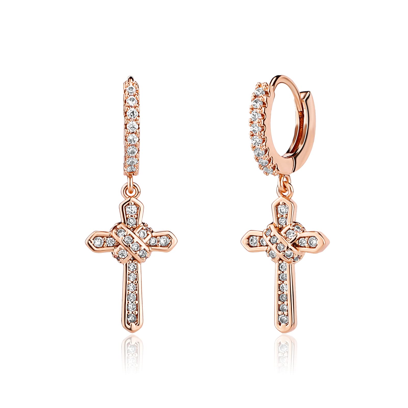 18K Gold/Silver/Rose Gold Plated Cross Knot Huggie Earrings for Men & Women - CZ Hoop Dangle Drop Spike Crucifix Initial Cuff Minimalist Jewelry - Perfect Gift for Women & Girls (Ideal for Parties, Weddings, Daily Wear & Fashion Accessories)