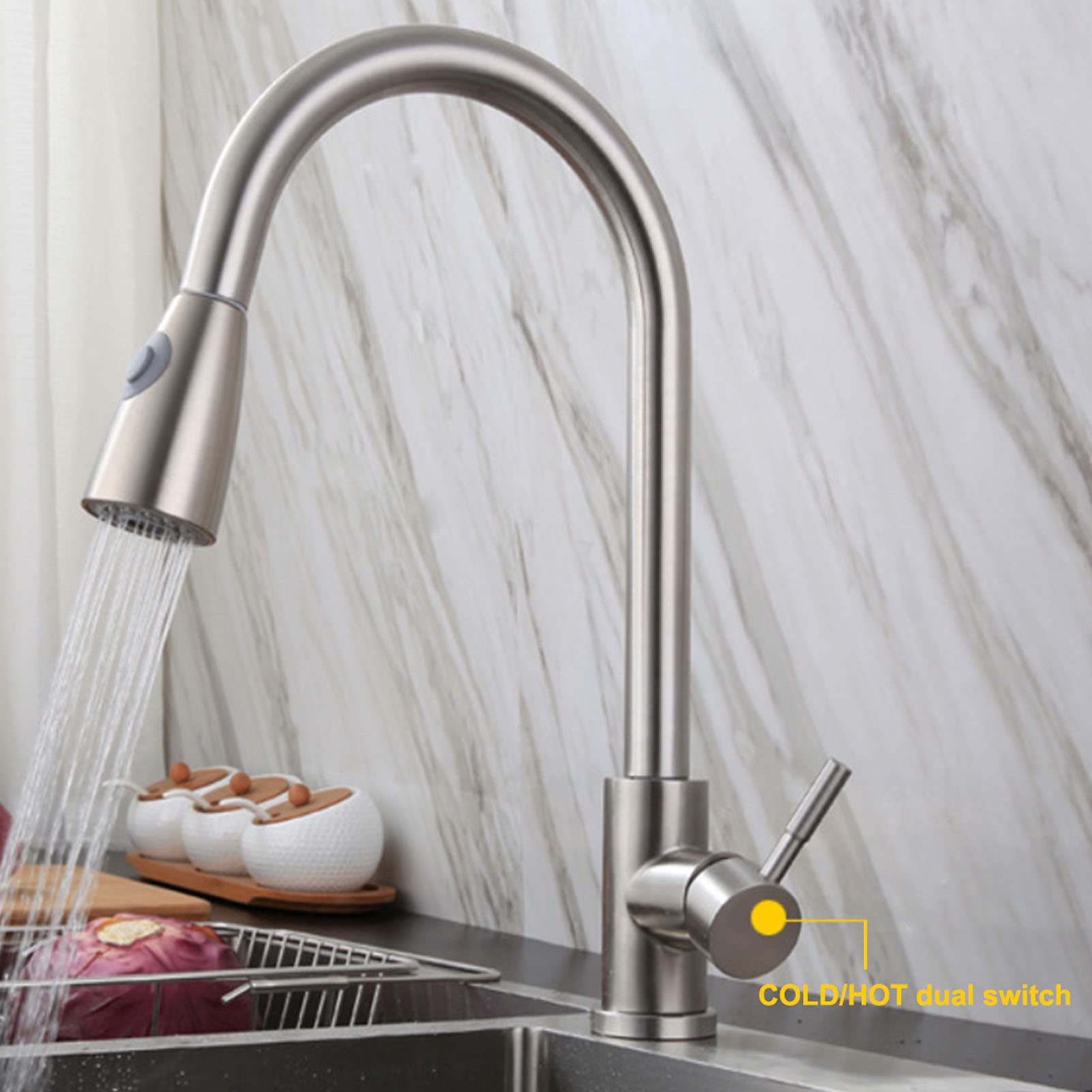Alvinlite High Arc Single Handle Pull Down Sprayer Kitchen Faucet - Stainless Steel Sink Faucet for Home, Hotel, Bar & Restaurant | Perfect for Washing Dishes, Filling Pots & Cleaning Vegetables