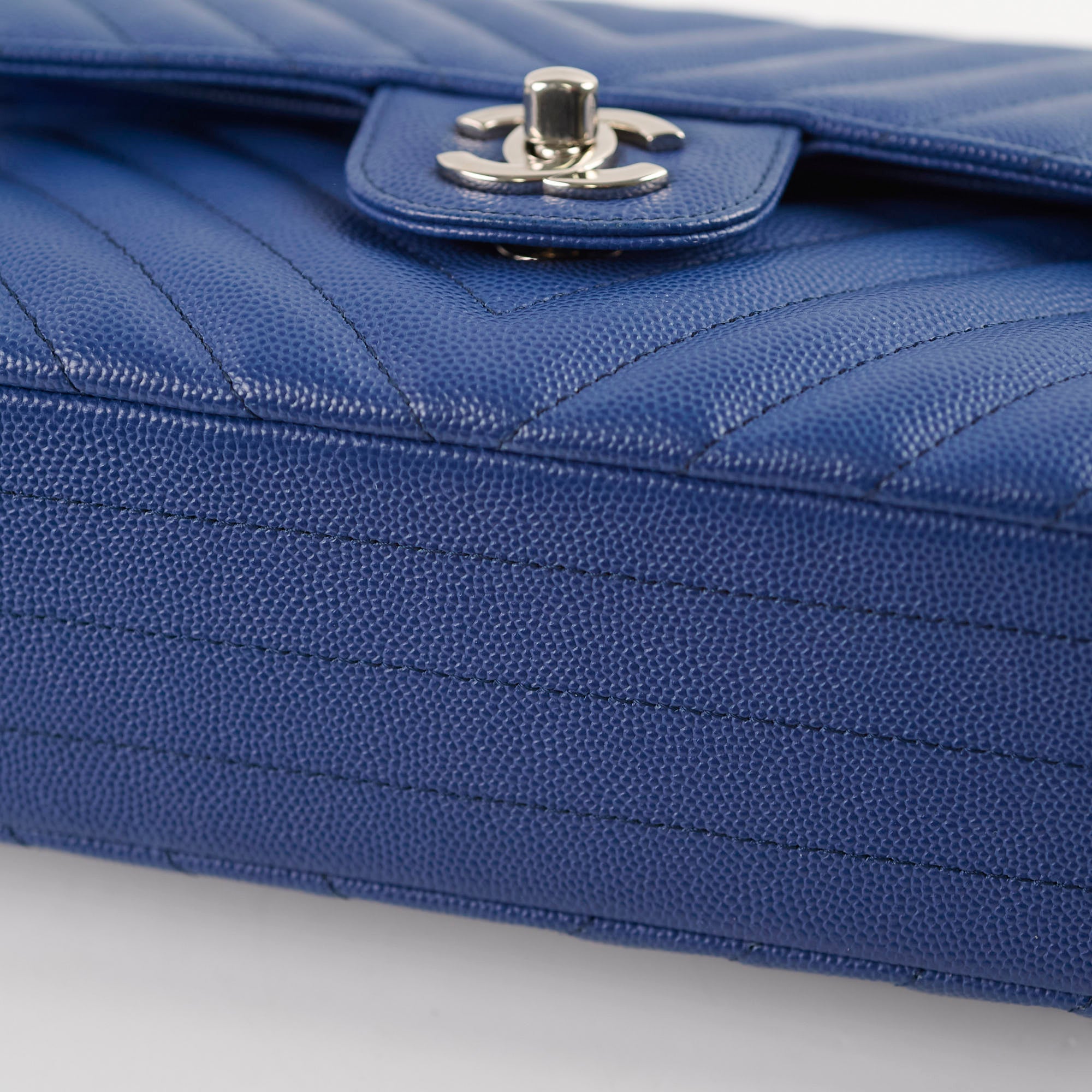 Chanel Caviar Leather Chevron Small Classic Flap Bag Blue 25cm - Luxury Designer Handbag for Women, Perfect for Evening Events & Special Occasions