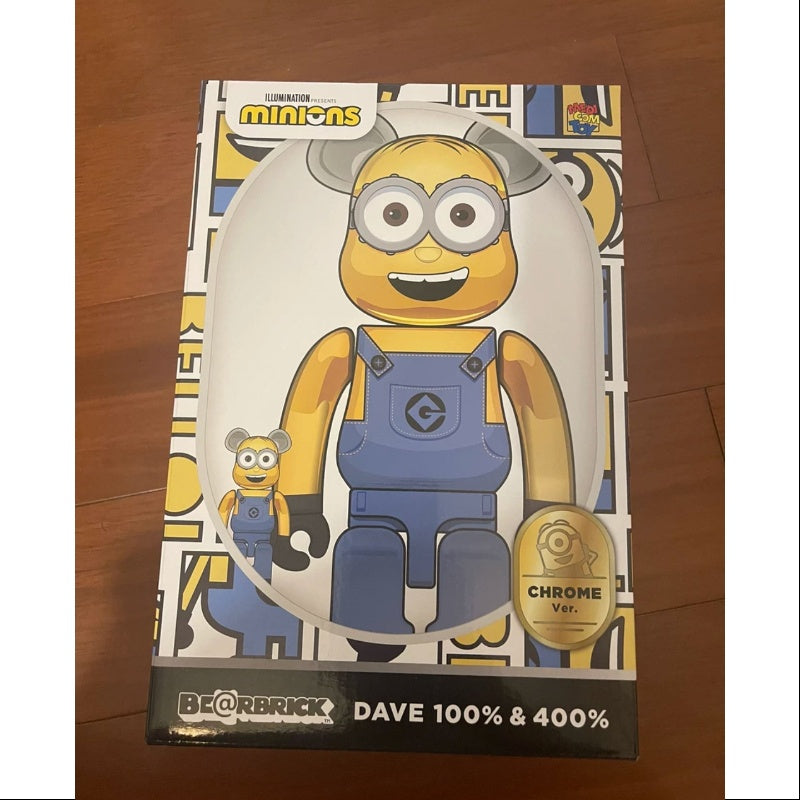 Bearbrick Minions Dave 400% & 100% Be@rbrick 2024 Limited Edition Collectible Figure - Perfect for Anime Fans, Home Decor, and Gift Giving