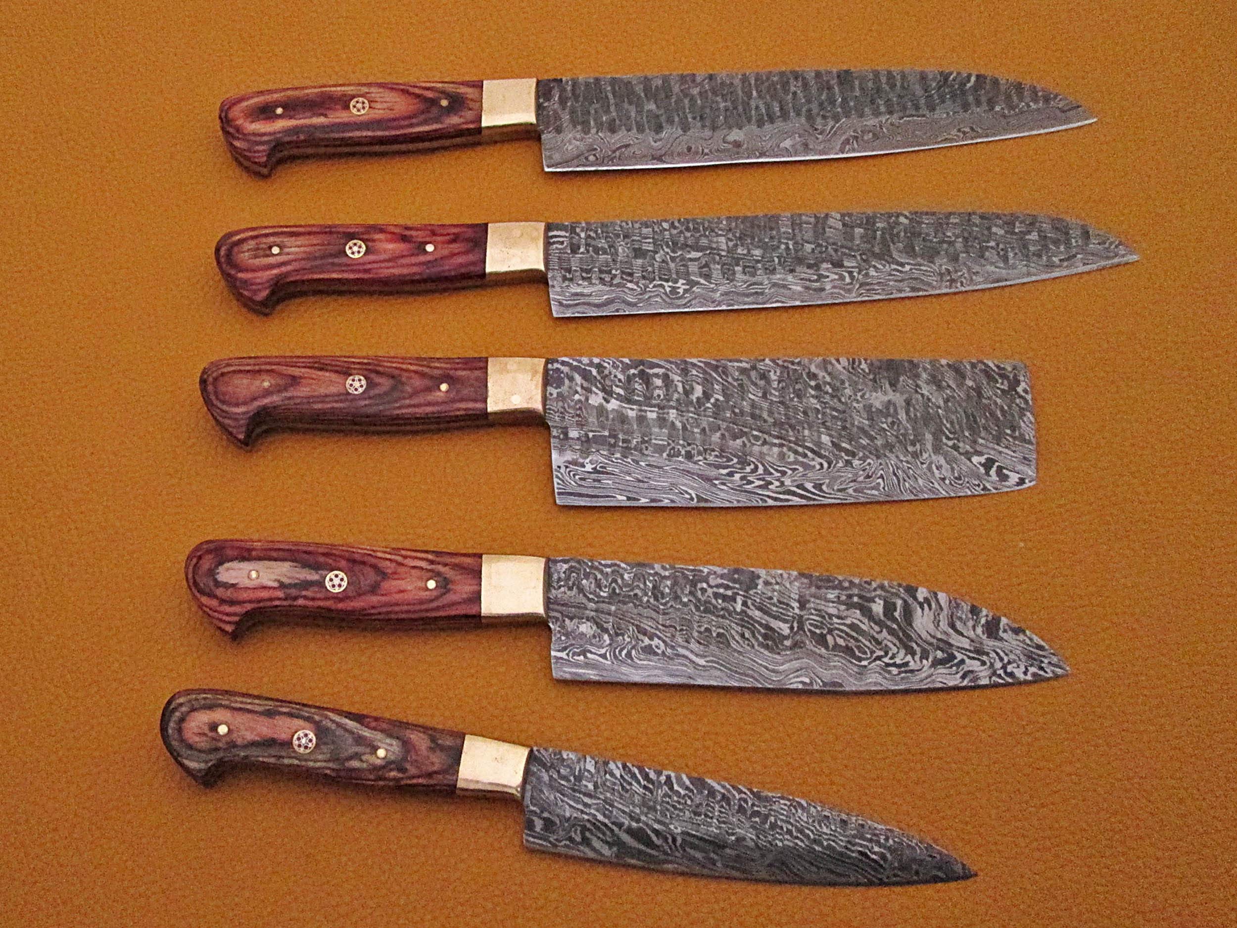 Premium 5-Piece Damascus Steel Kitchen Knife Set with 2-Tone Wood Handle - 54