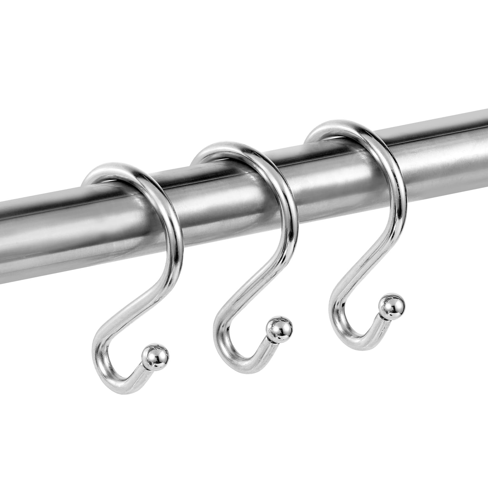 Premium 304 Stainless Steel S-Shaped Shower Curtain Hooks - Rustproof Bathroom & Kitchen Hooks for Curtains, Utensils & Clothes - Durable & Easy to Install (Set of 12, Chrome Finish) - Perfect for Bathroom Organization & Space-Saving Storage