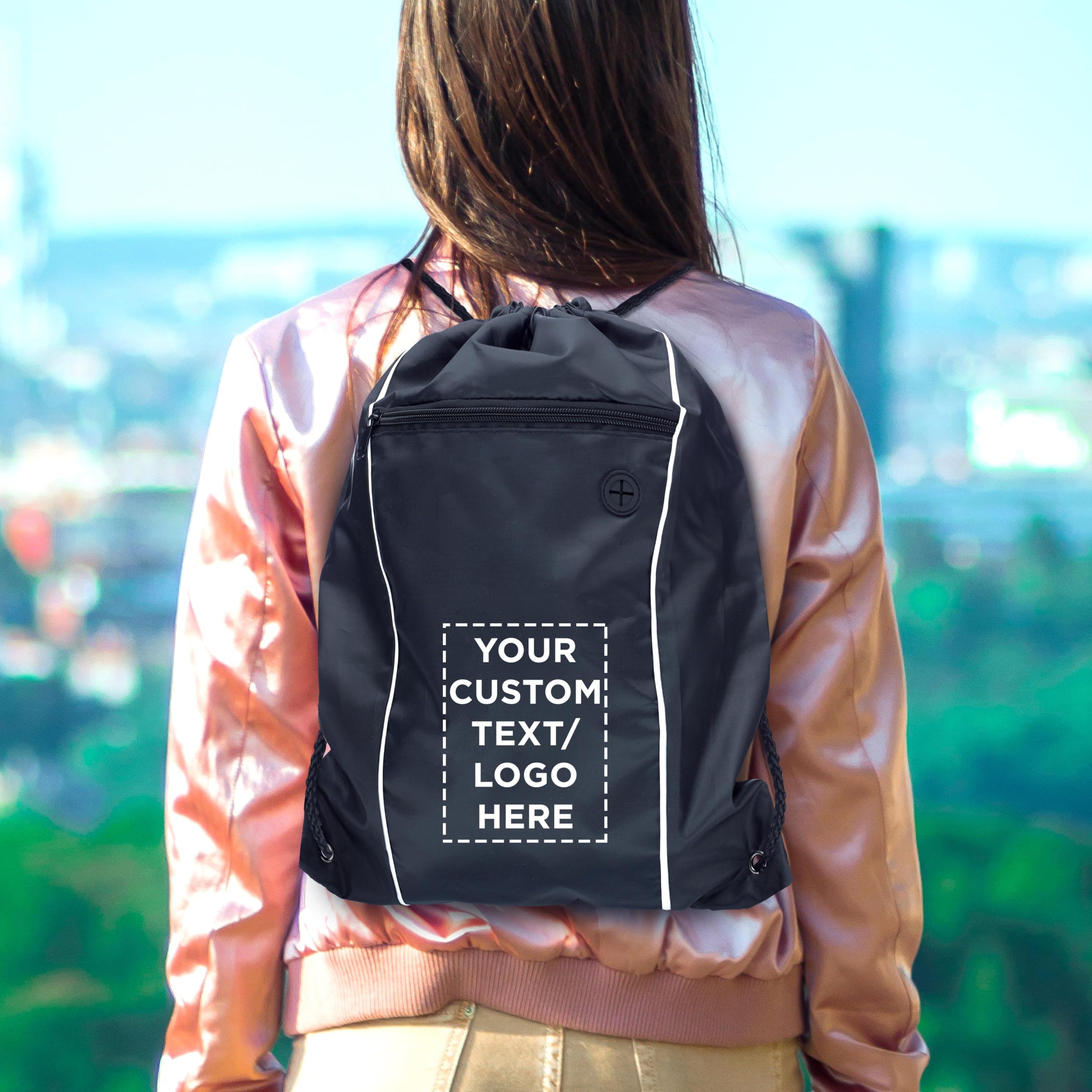 Customizable Two-Tone Drawstring Backpack - 50 Pack Non-Woven Sports Bags - Durable Promotional Backpacks with Logo Printing - Perfect for Gym, Travel, Work & School Events - Bulk Wholesale Black Backpacks