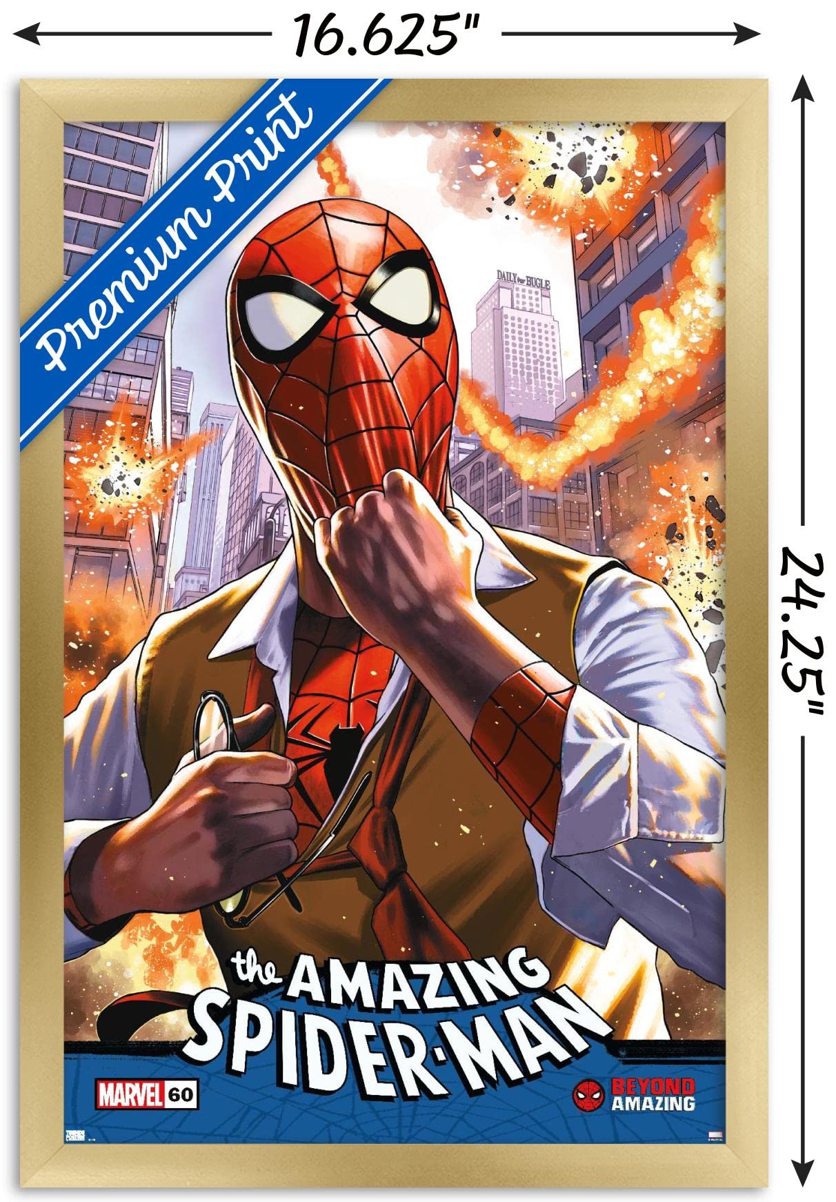 Marvel Comics Spider-Man: Beyond Amazing Quick Change Cover Wall Poster - 22.4x14.7 Inches Gold Framed Version - Perfect for Home Decor, Office & Marvel Fan Gifts