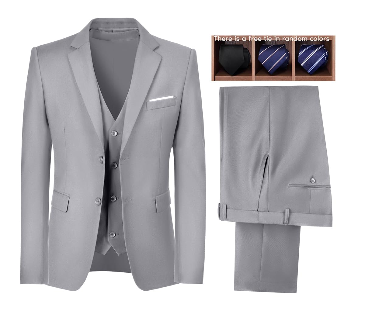 Men's 3-Piece Slim Fit Suit Set - Notched Lapel Wedding Tuxedo for Groomsmen | Formal Prom Business Attire | Jacket, Pants & Vest Combo for Weddings, Office & Special Events