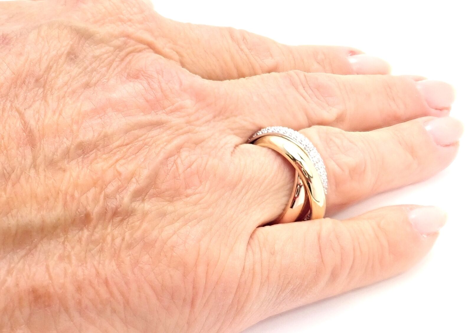 Authentic Cartier Trinity Classic Diamond 18k White Yellow Rose Gold Tri-Color Band Ring - Luxury Wedding, Anniversary & Gift Jewelry for Women