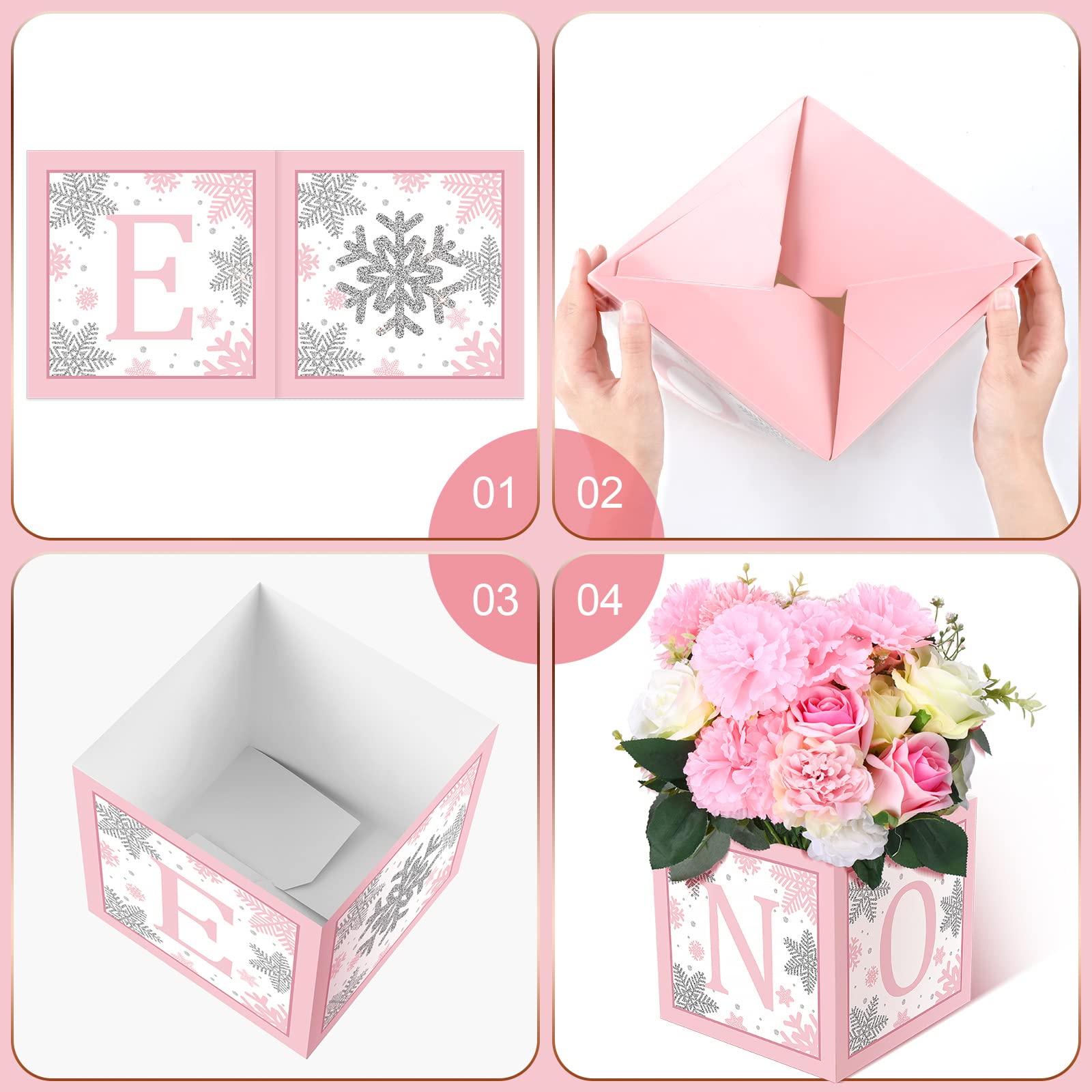6 Pcs Winter Onederland Snowflake 1st Birthday Decorations Set - Floral Centerpiece Boxes for Baby Shower, Girl or Boy First Birthday Party Decor - Perfect for Table Centerpieces, Cake Display & Photo Backdrop Scenes