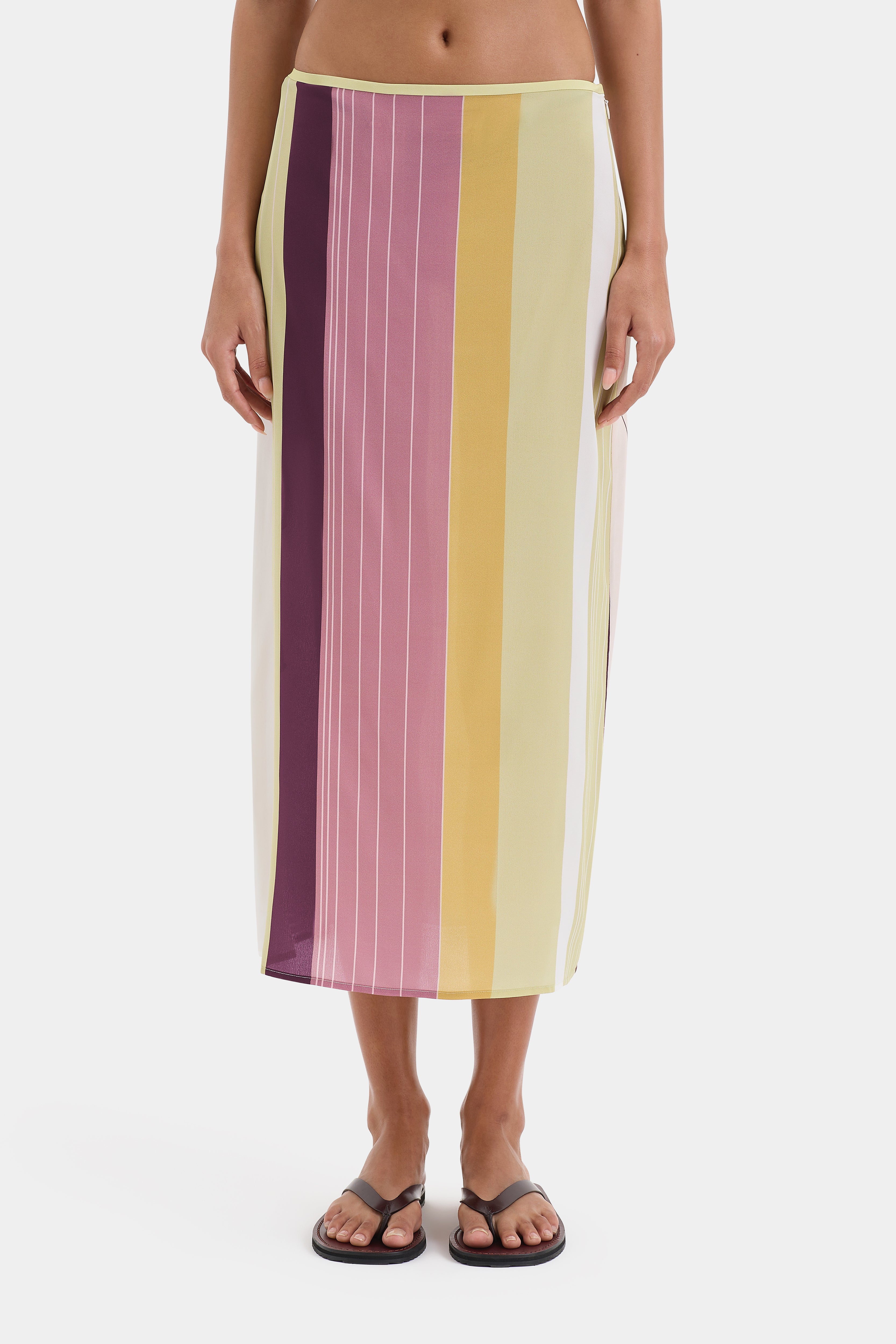 Fontana Skirt Elisa Stripe - Women's Fashion Floral Print Midi Skirt for Casual Wear, Office & Summer Outfits
