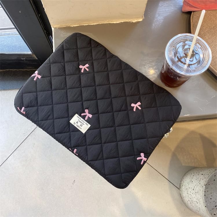 Cute Y2K Preppy Kawaii Laptop Sleeve Case Bag with Bow Graphic - 13-14 Inch Black Computer Protect Pouch for School, Work & Travel