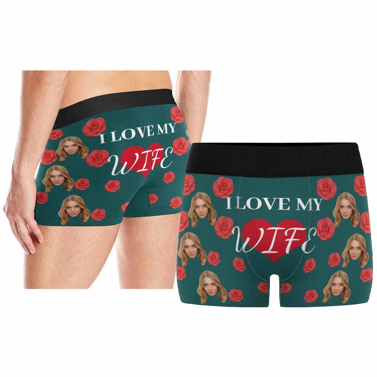 Custom Personalized Men's Boxer Briefs with Red Rose Heart Print - Perfect for Valentine's Day Gifts, Anniversary Presents & Romantic Occasions