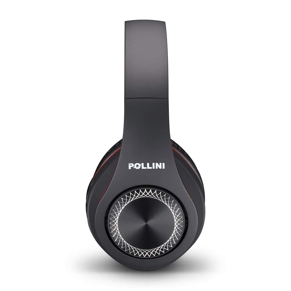 Pollini 40H Wireless Bluetooth Headphones - 40H Playtime, Foldable Over-Ear Headset with Mic, Deep Bass Stereo & Memory-Protein Earmuffs for Phone/PC (Red) | Perfect for Travel, Workouts & Home Office Use