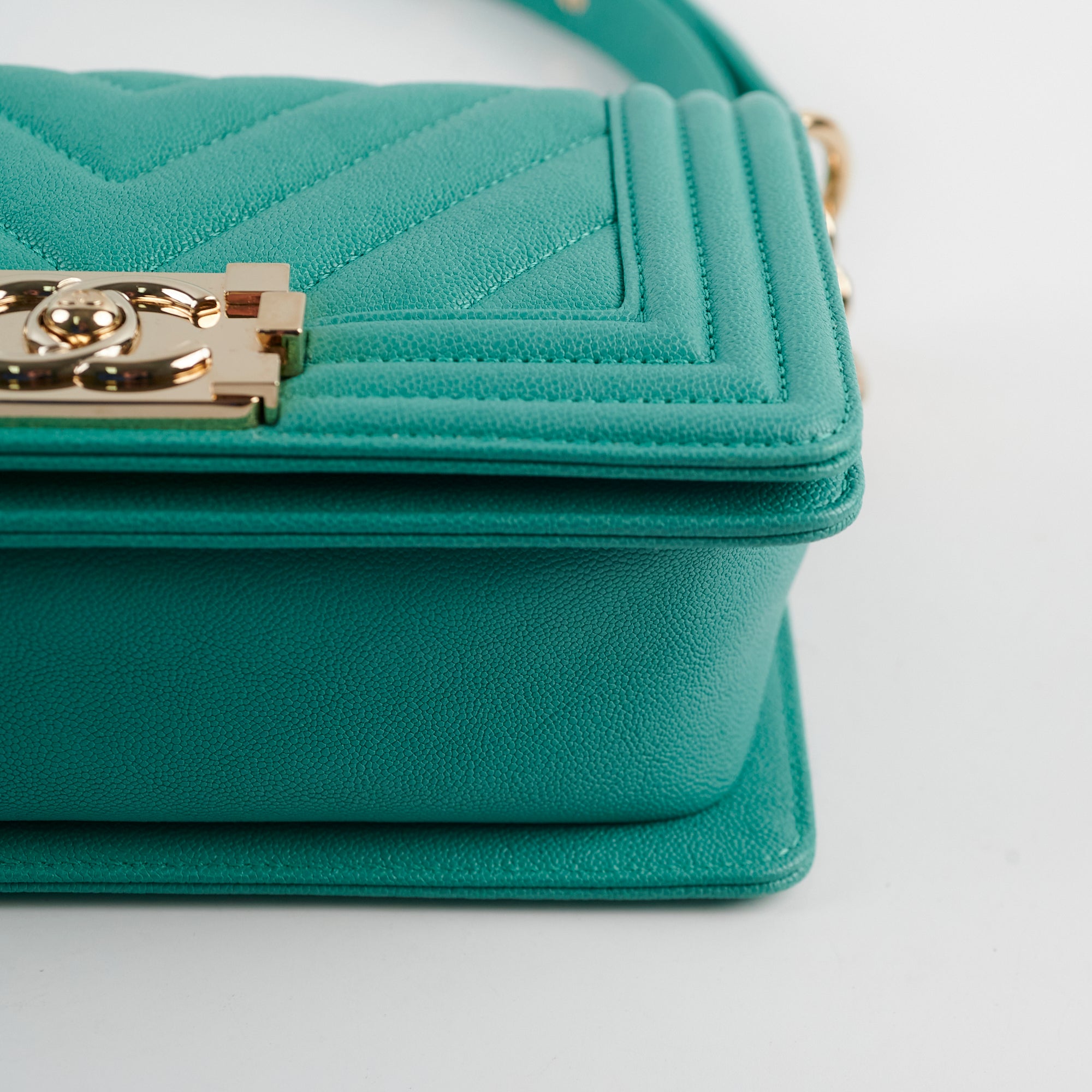 Chanel Chevron Caviar Leather Small Boy Bag in Turquoise - Luxury Crossbody Purse for Women, Perfect for Parties & Evening Events