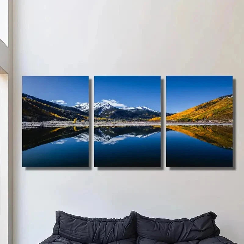 3-Piece Nature Scenery Metal Wall Art - Lakes, Mountains & Forest Landscape Prints - Ready to Hang Home Decor for Living Room, Bedroom or Office
