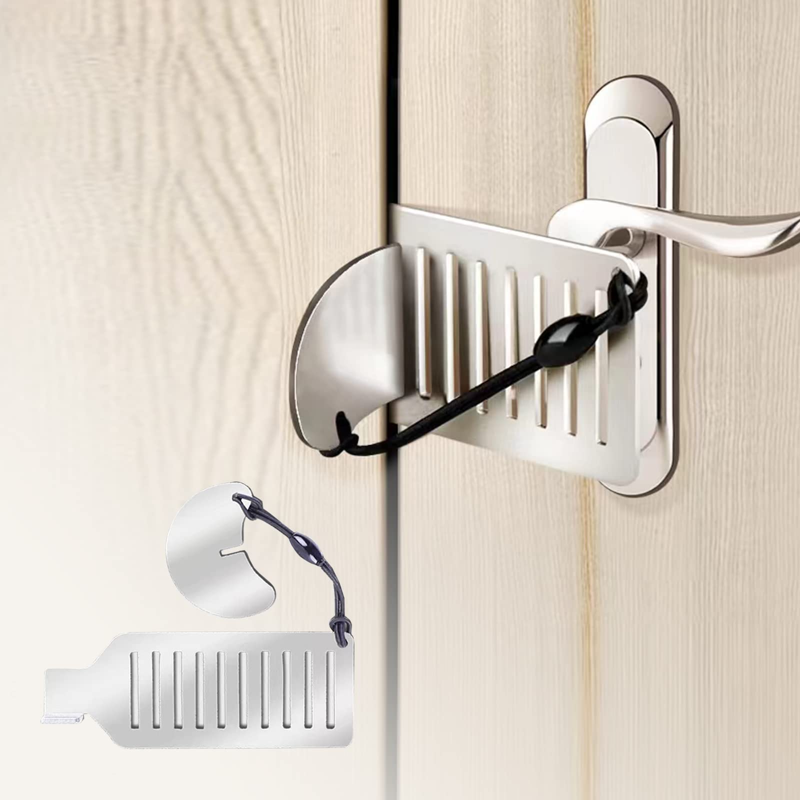 2 Pack Portable Door Lock for Travel - Heavy Duty Stainless Steel Security Lock for Hotels, Apartments, Dorms & Home Safety - Perfect for Solo Travelers & Enhanced Privacy (Silver)