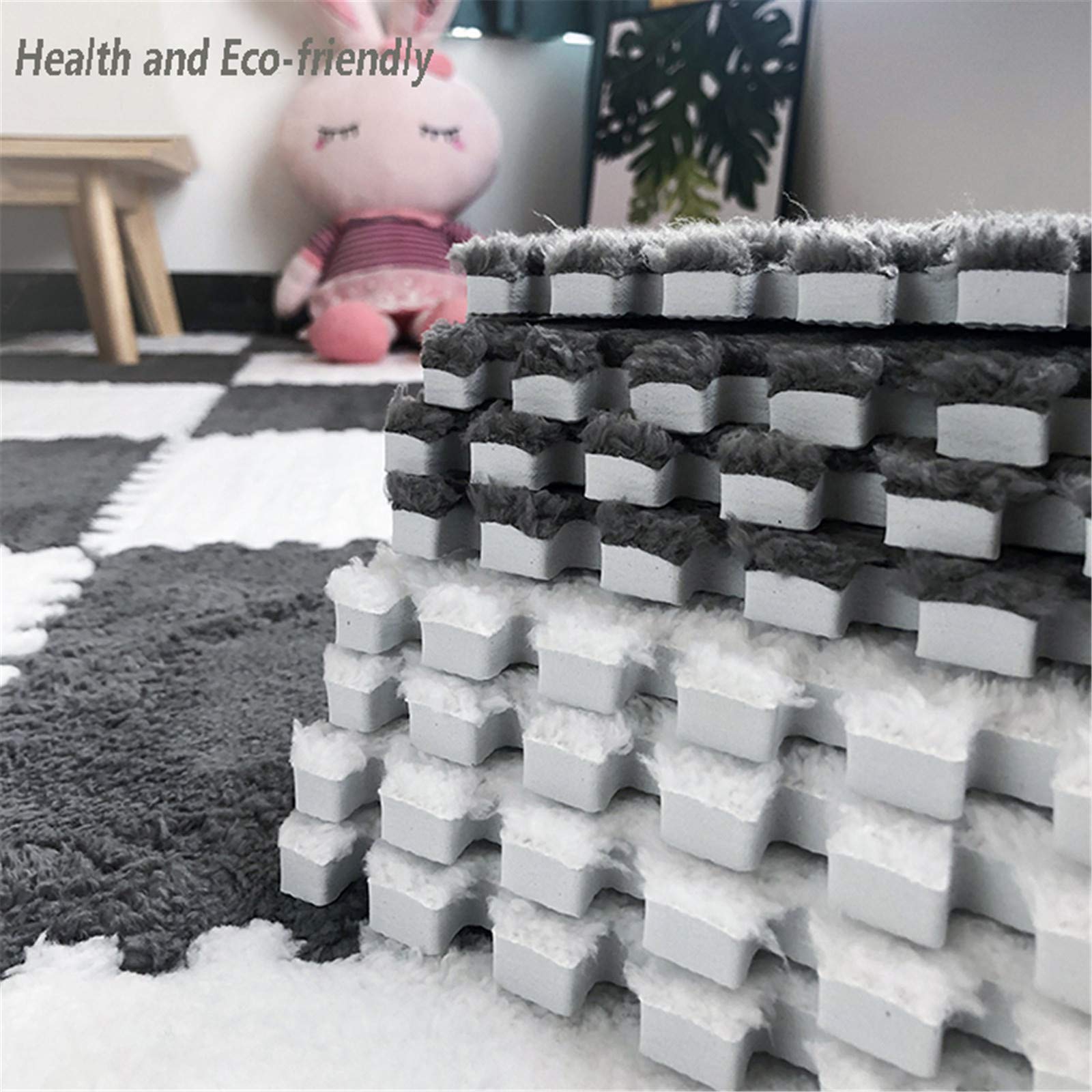 Non-Toxic EVA Foam Play Mat with Interlocking Puzzle Edges - Soft Plush Floor Tiles for Kids Playroom, Nursery, Gym & Home Decor (Blue & White, 1cm Thick) - Perfect for Baby Crawling, Toddler Play Area & Home Exercise Space