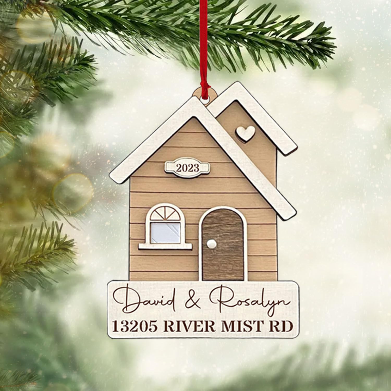 Personalized House Ornament - Custom First Christmas in Our New Home Gift for Couples & Families - Engraved House Name & Address Keepsake - Perfect for Housewarming & Holiday Decor