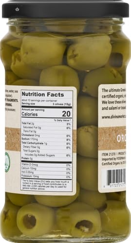 Divina Organic Pitted Green Olives - 5.3 oz Jar | Premium Mediterranean Snack for Salads, Charcuterie Boards & Healthy Recipes