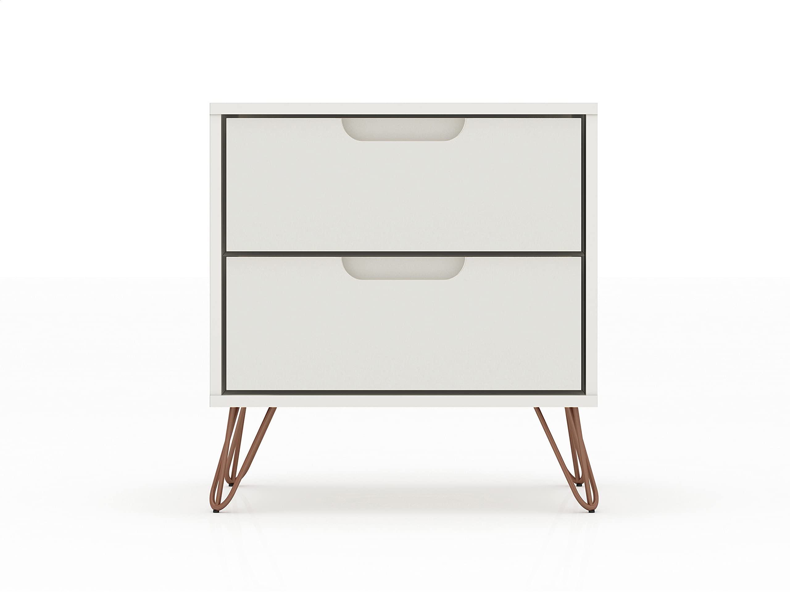 Mid Century Modern Nightstands Set of 2 - Manhattan Comfort Rockefeller Bedside Tables with Drawers, Minimalist Display & Storage Organizer for Bedroom - Off-White Night Stands Perfect for Small Spaces, Guest Rooms & Apartment Living