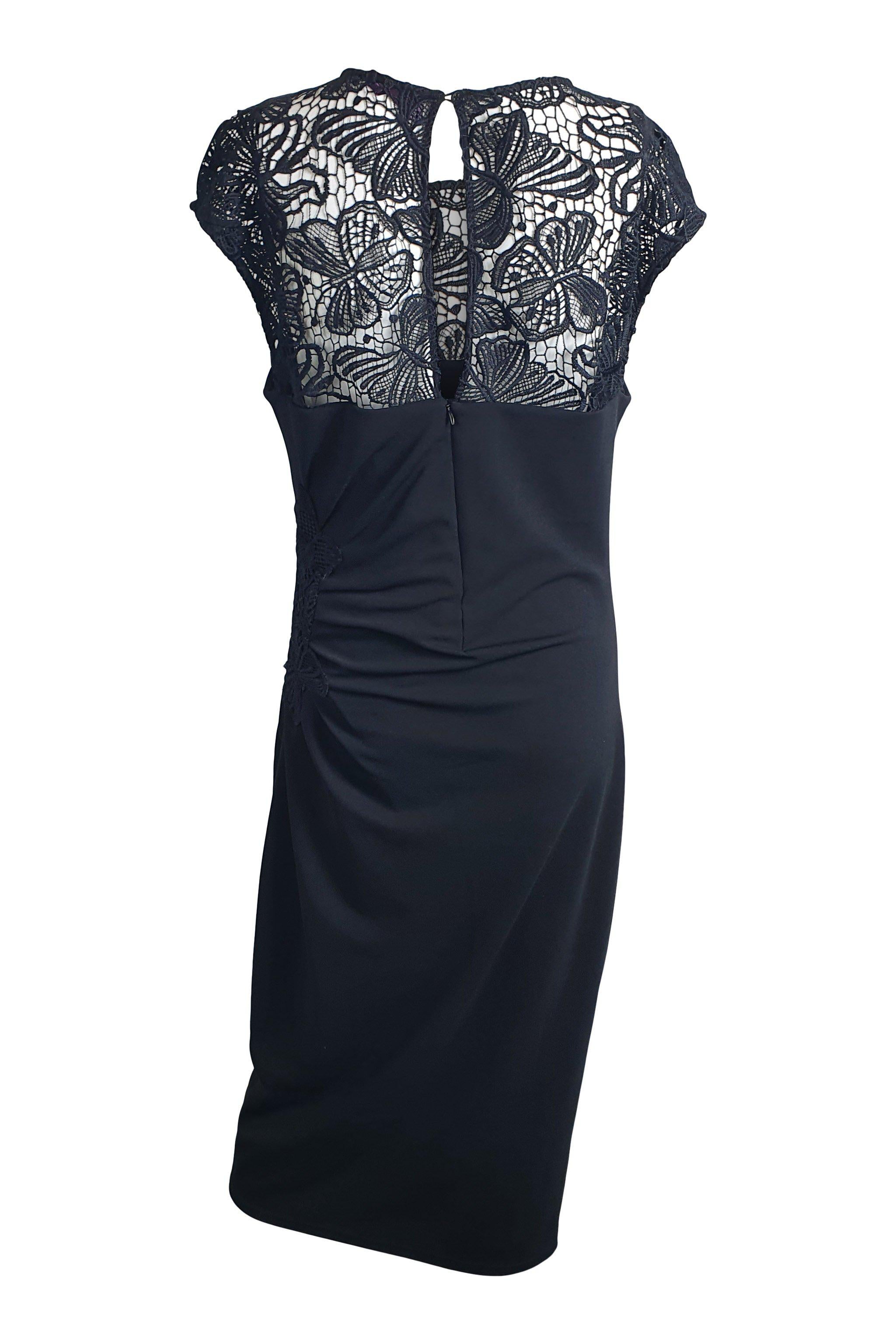 HALE BOB Black Lace Trim Short Sleeve Bodycon Dress for Women - Size Large | Sexy Party, Clubwear & Evening Cocktail Dress