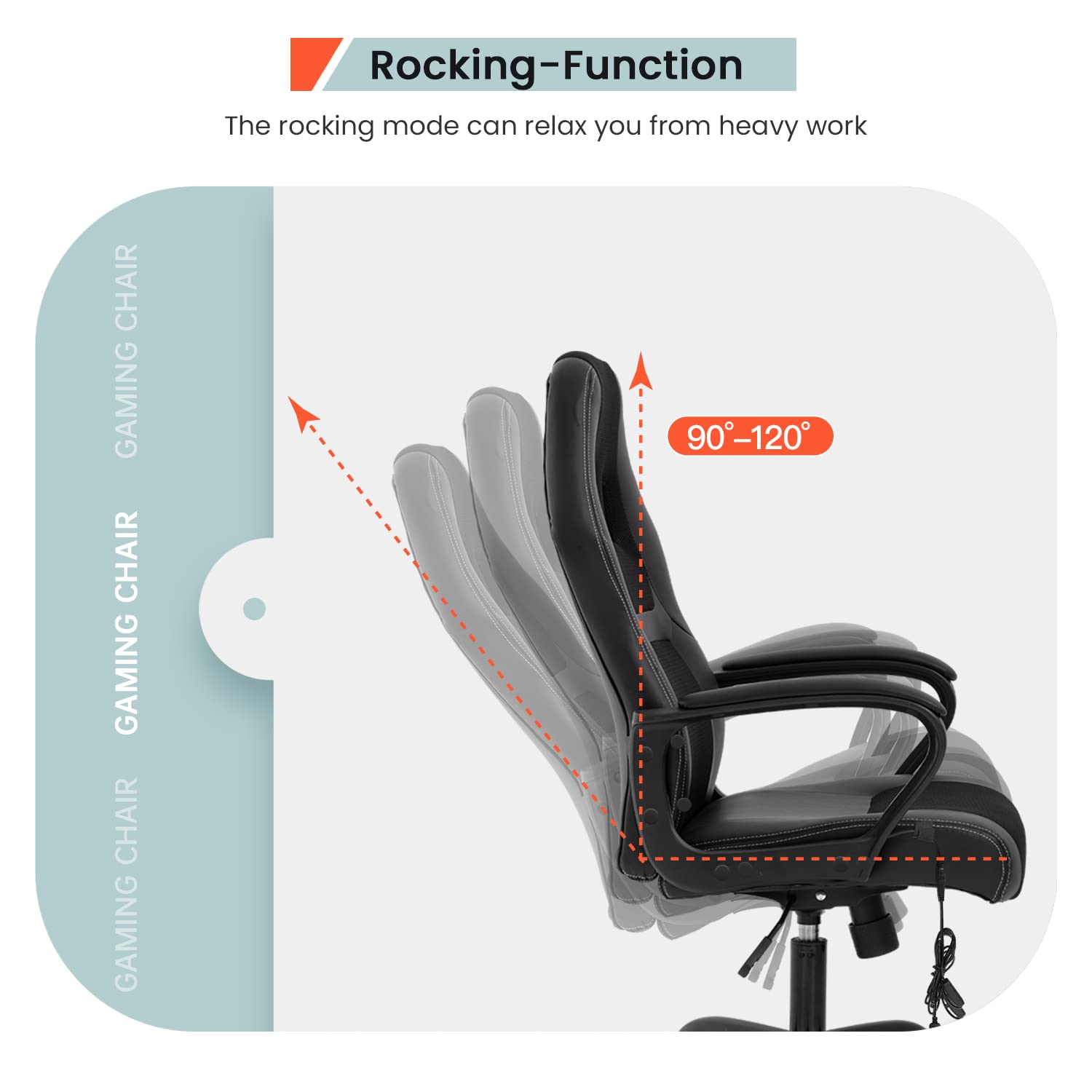 Ergonomic Gaming Chair - PU Leather Office Computer Chair with Adjustable Lumbar Support, Headrest & Massage Function - Swivel Rolling Task Chair for Home Office & Gaming Setup - Black