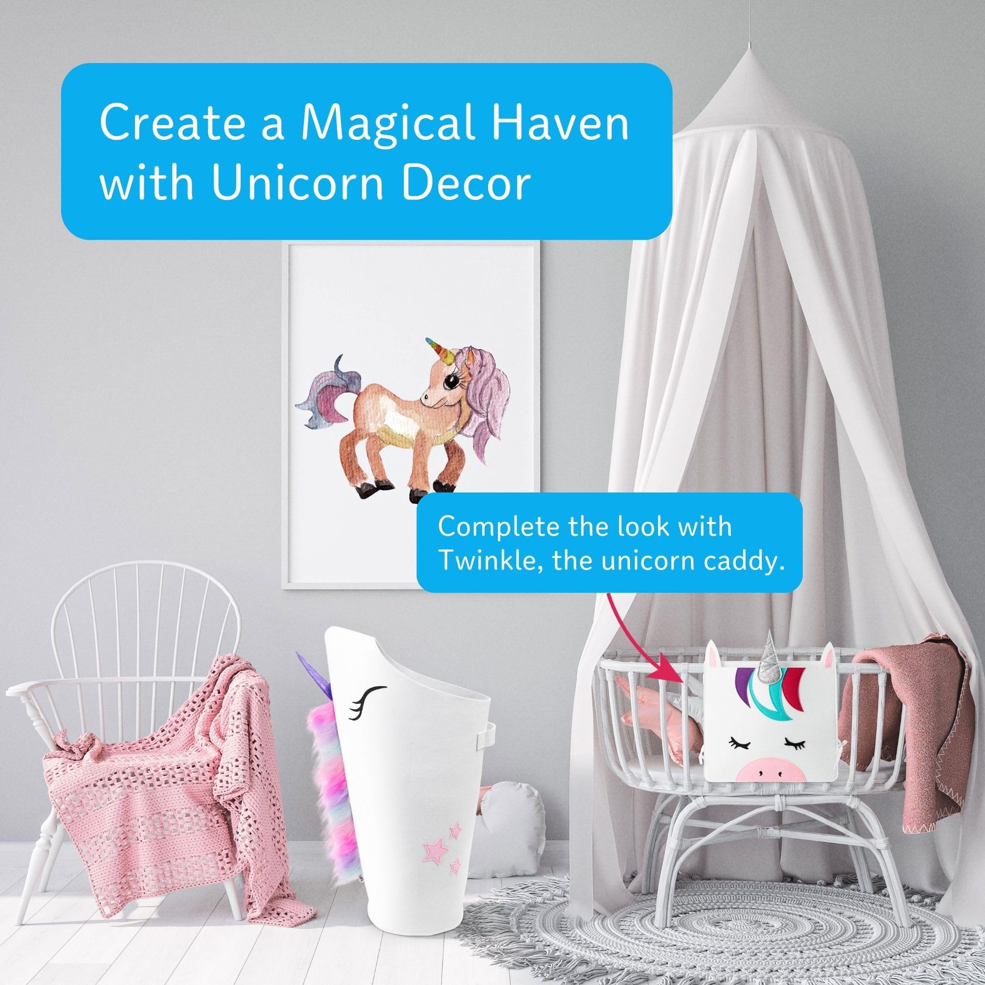 **Pikl Girls Laundry Hamper - Patented Unicorn Design, Durable Kids Hamper with Carry Handle | Perfect for Bedroom, Nursery, or Playroom Organization | Cute Unicorn Decor & Storage Basket**
