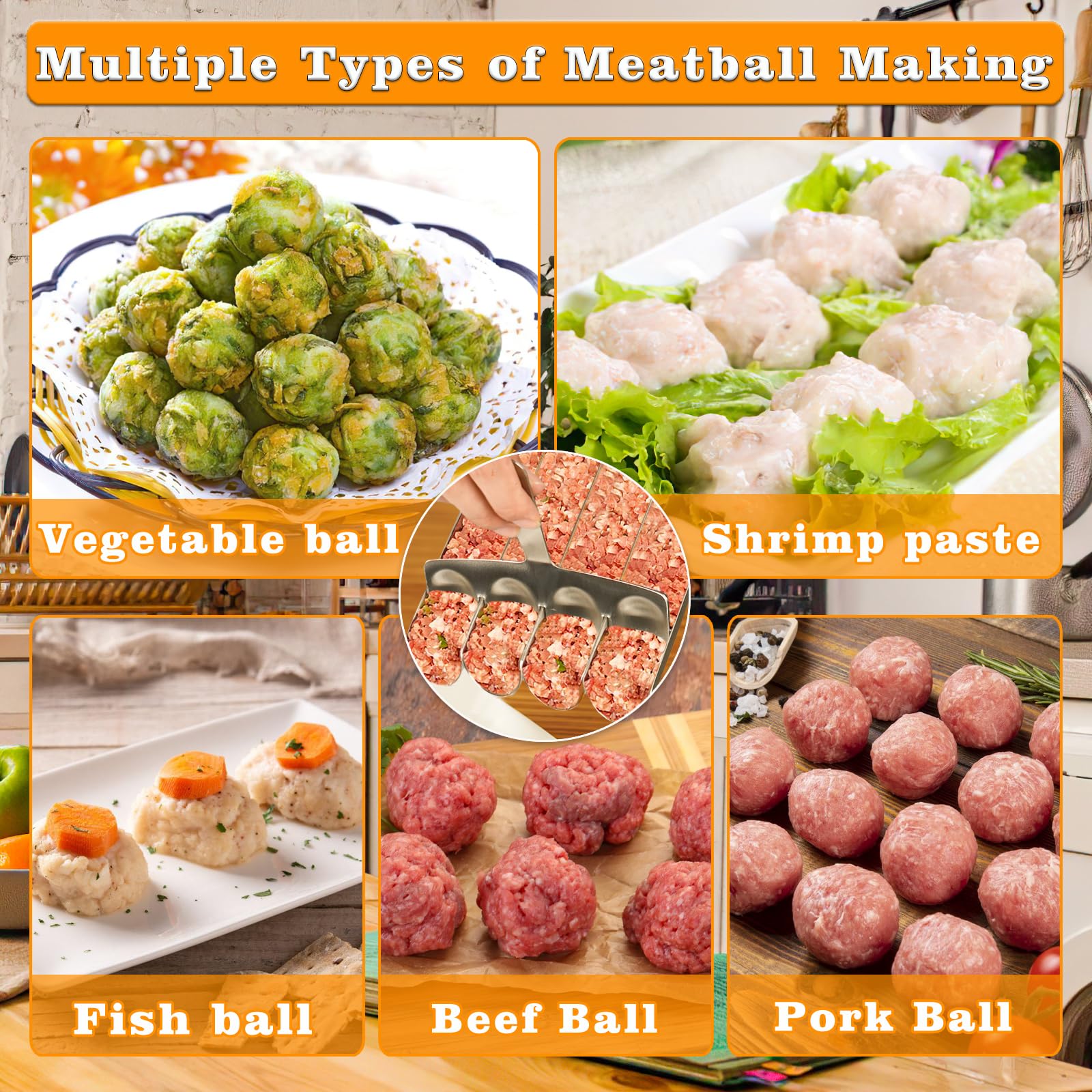 4-in-1 Stainless Steel Meatball Maker Tool - Professional Kitchen Meatball Scoop & Baller Kit for Fast & Easy Meatballs - Perfect for Homemade Italian, Swedish, or Asian Meatball Recipes