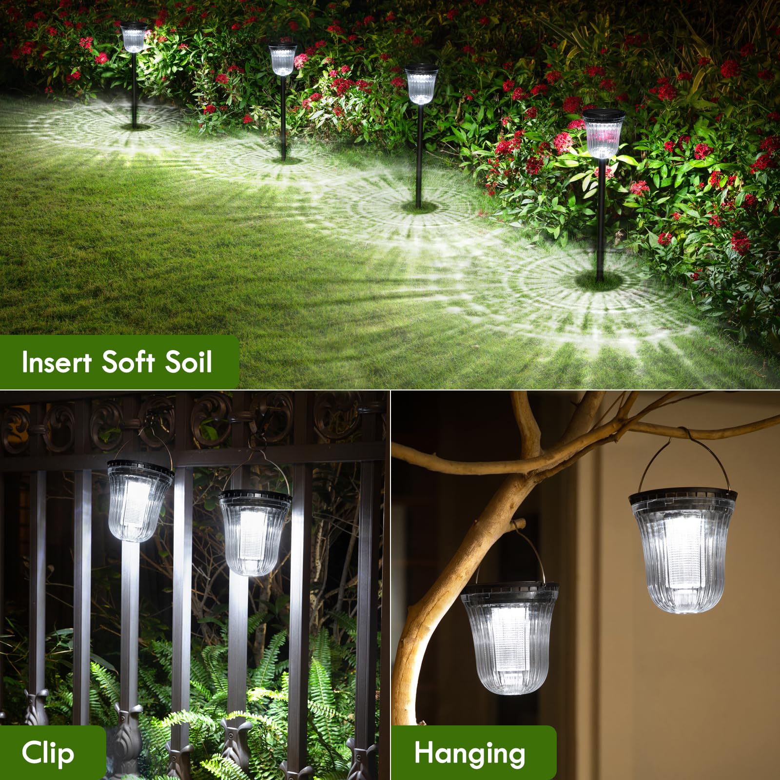 Solar Pathway Lights Outdoor - 4 Pack Waterproof 200 Lumens Super Bright Solar Garden Lights with Auto On/Off (Up to 14 Hours) - Perfect for Yard, Lawn, Walkway, Driveway, and Garden Path Lighting at Night