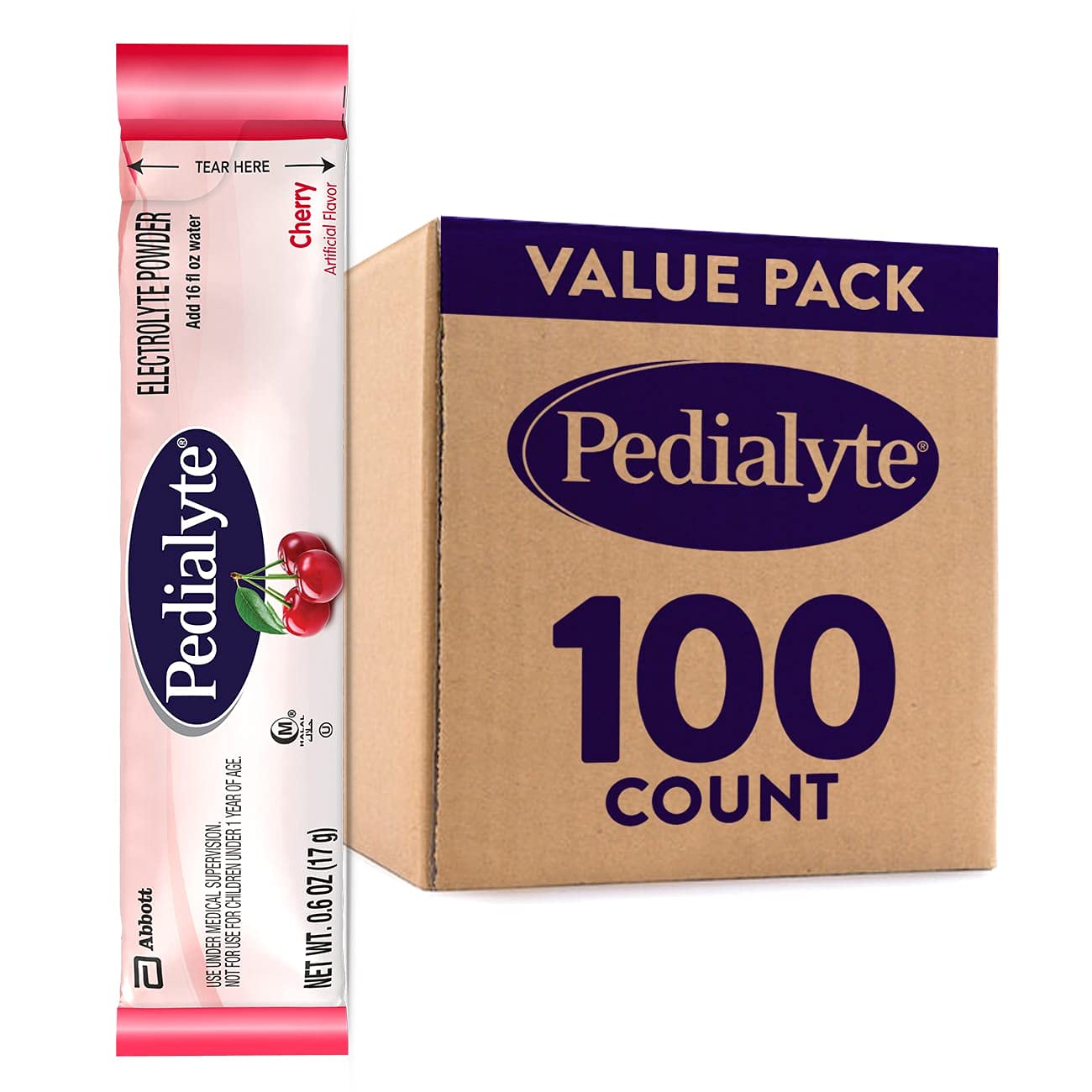 Pedialyte Electrolyte Powder Packets - Cherry Flavor Hydration Drink Mix (100 Single-Serving Packets) | Replenish Electrolytes for Kids & Adults | Perfect for Sports, Travel, Dehydration & Recovery